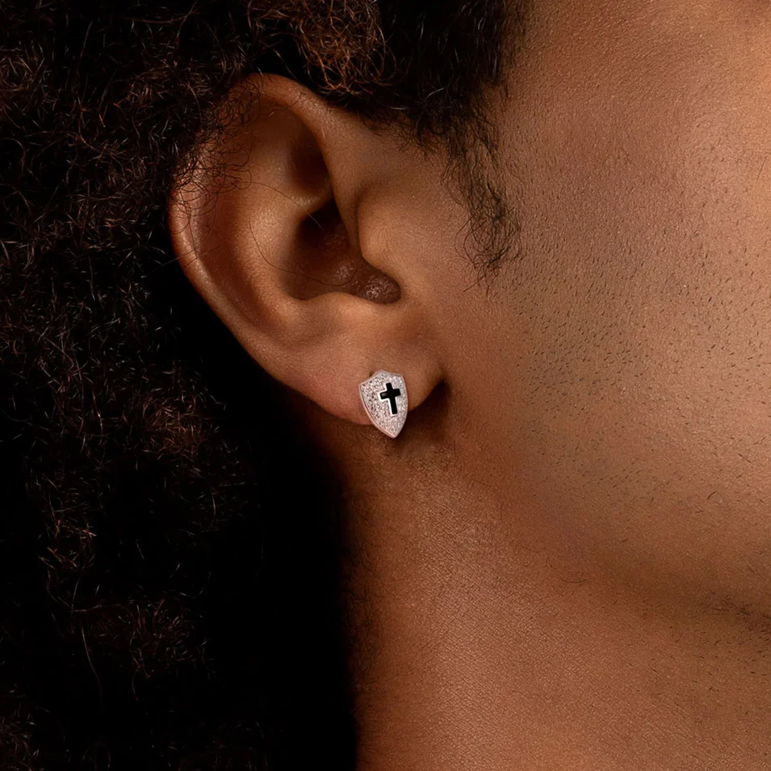 S925 Knight Shield Stud Earrings - Pair - Image 2