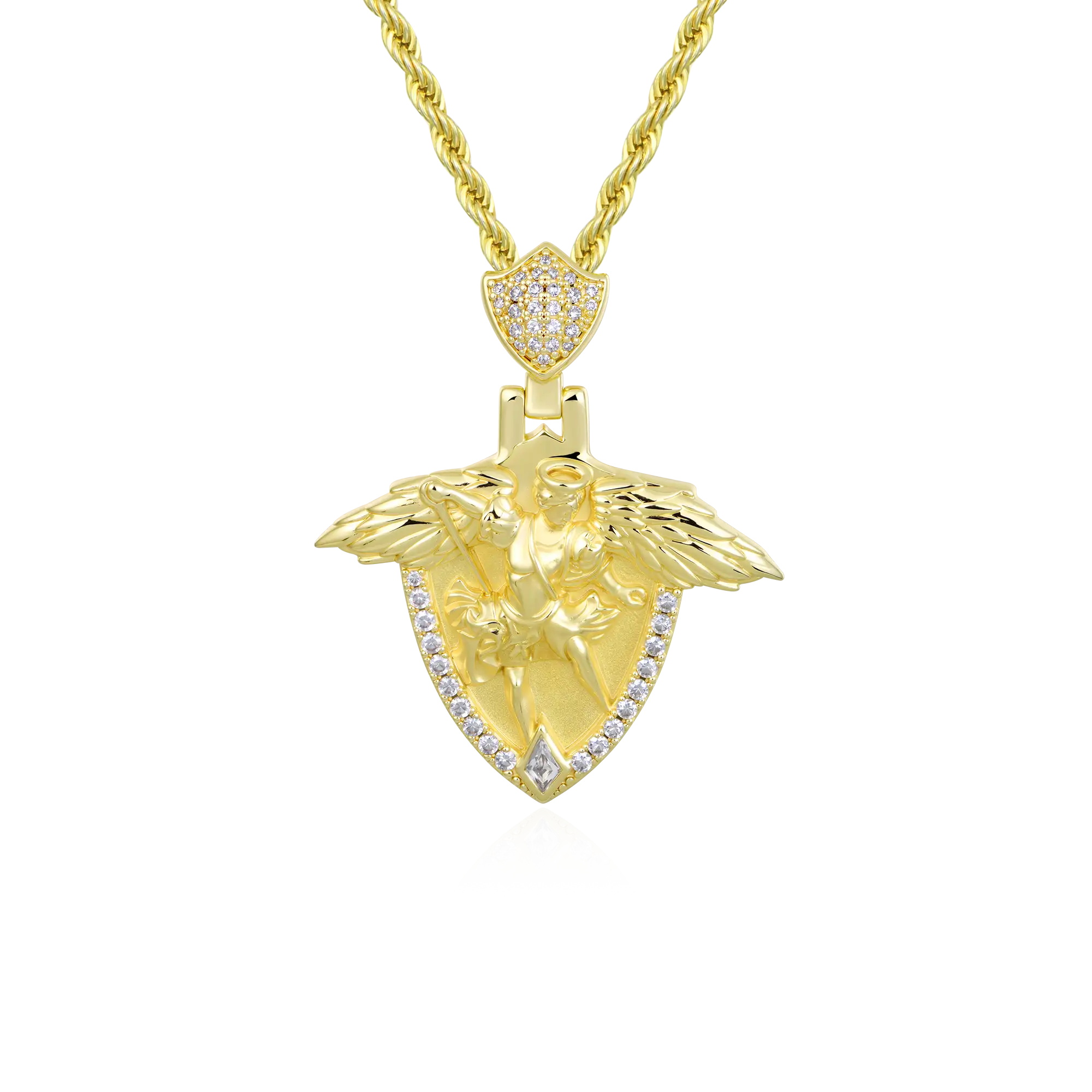 Moissanite Archangel Shield Pendant - Medium