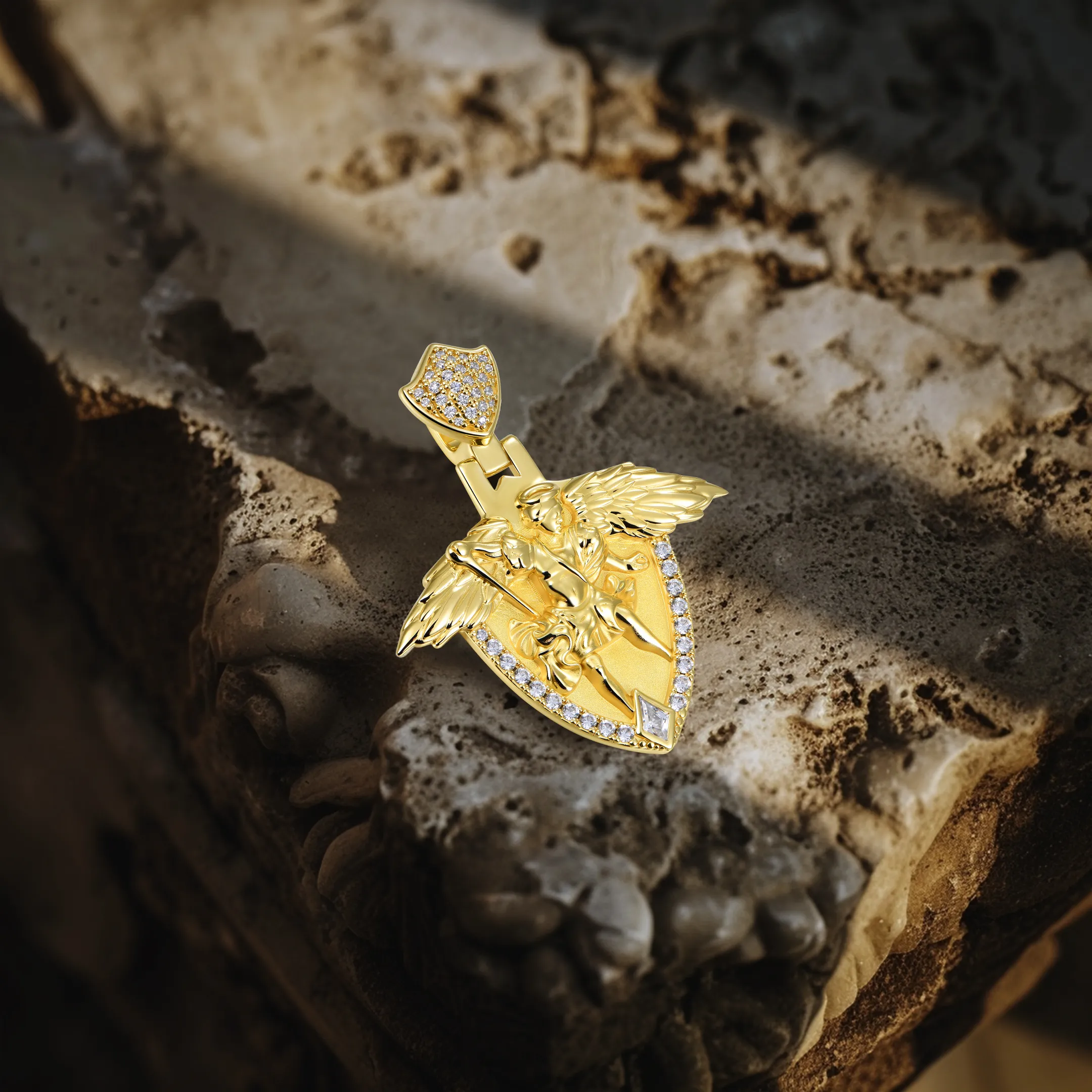 Moissanite Archangel Shield Pendant - Medium - Image 3