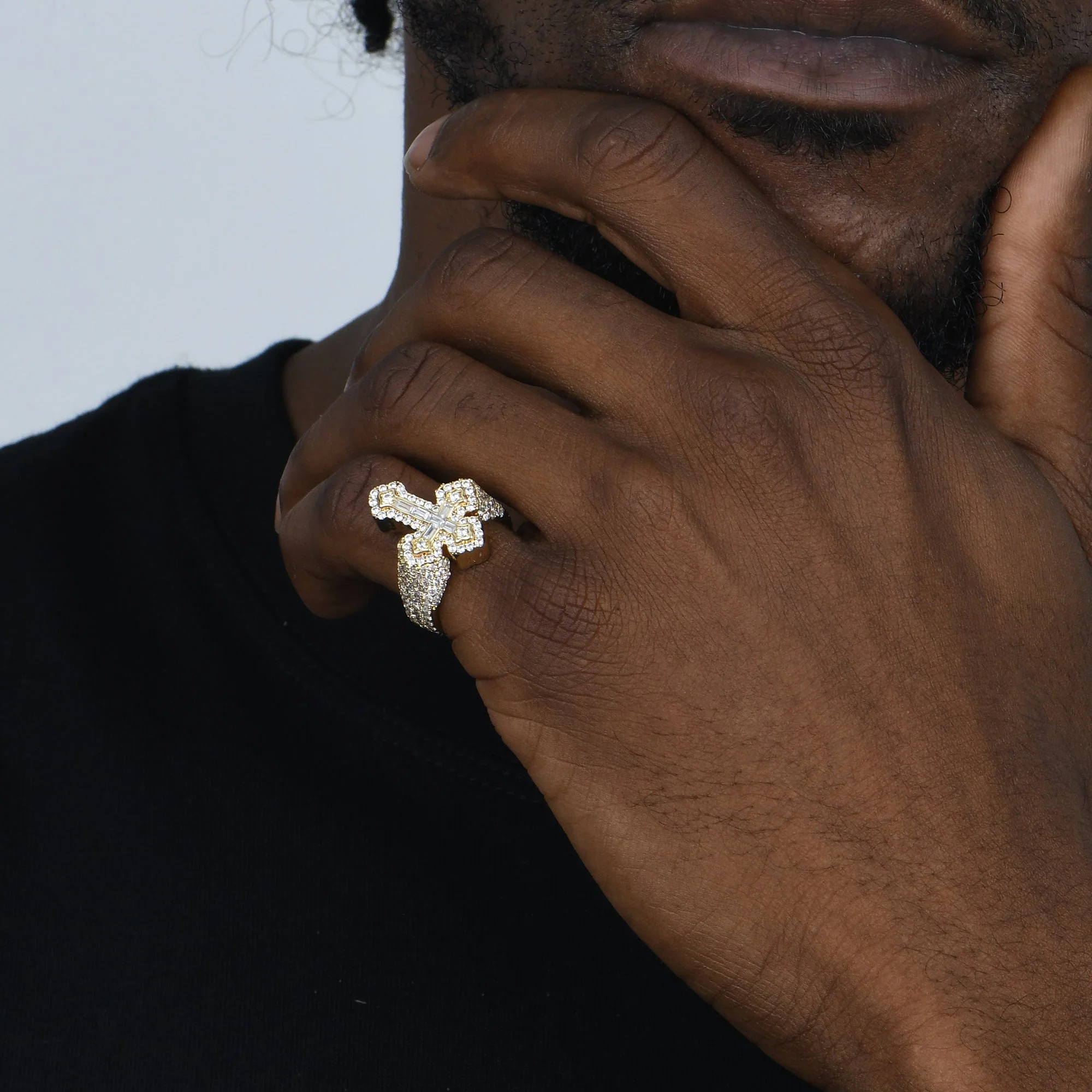 Moissanite Baguette Cross Ring - Image 2