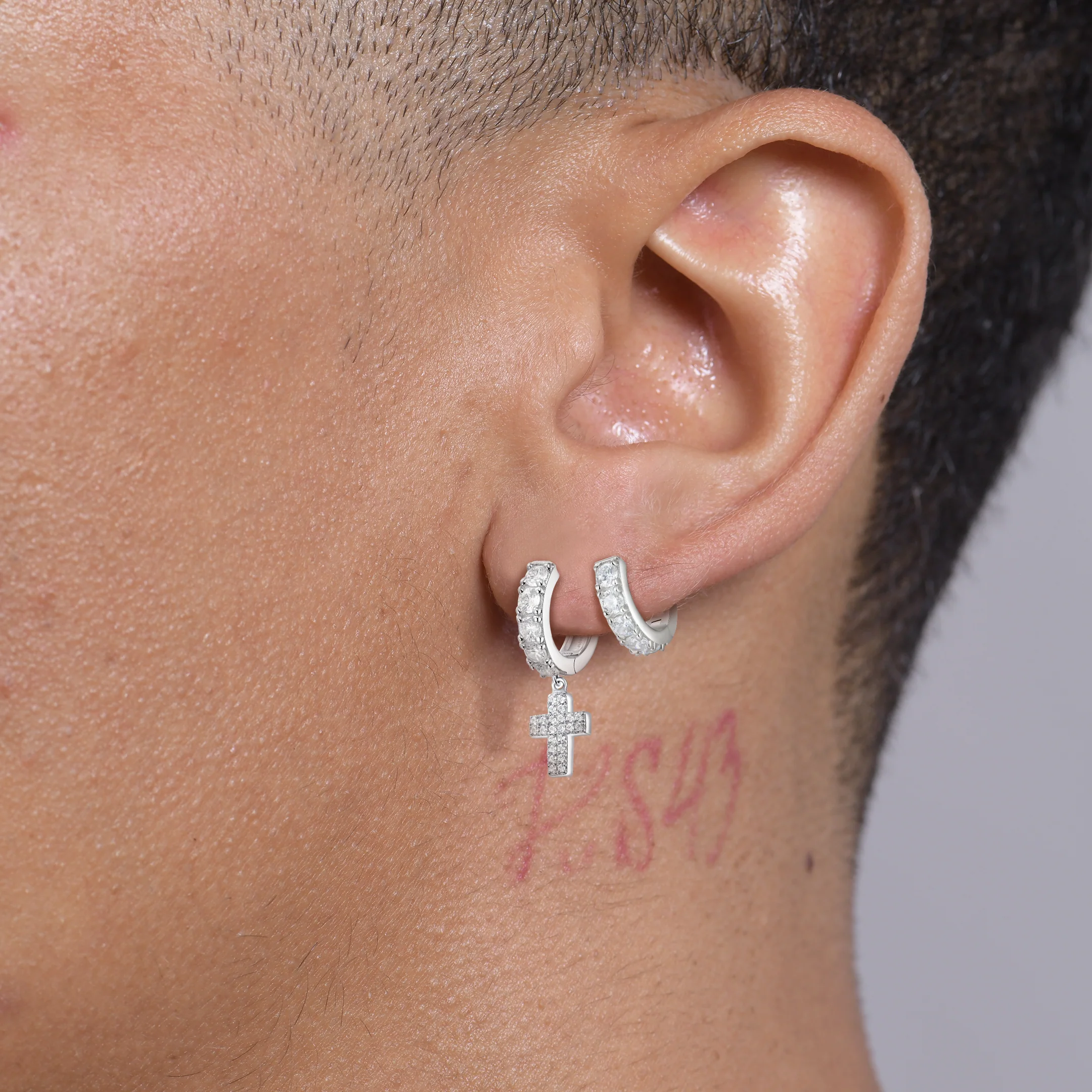 Moissanite S925 Cross Dangly & Classic Hoop Earring Set