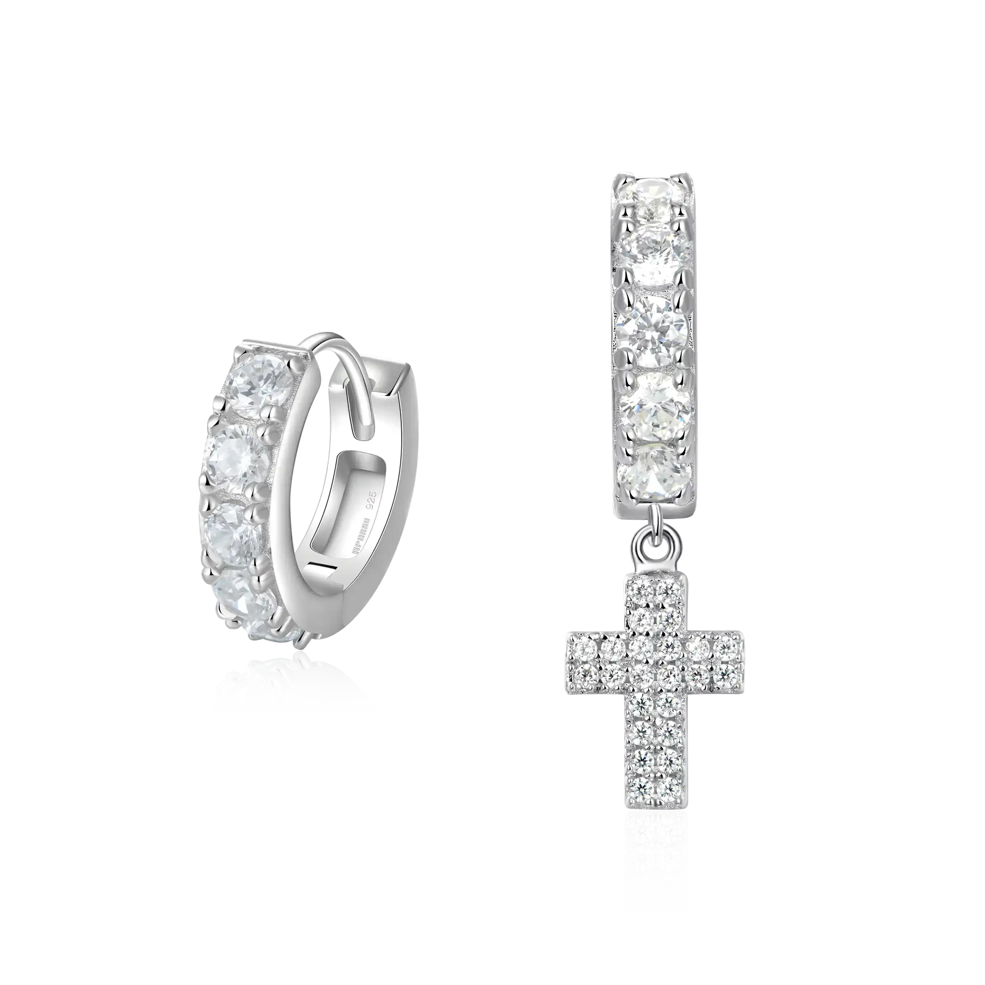Moissanite S925 Cross Dangly & Classic Hoop Earring Set - Image 2