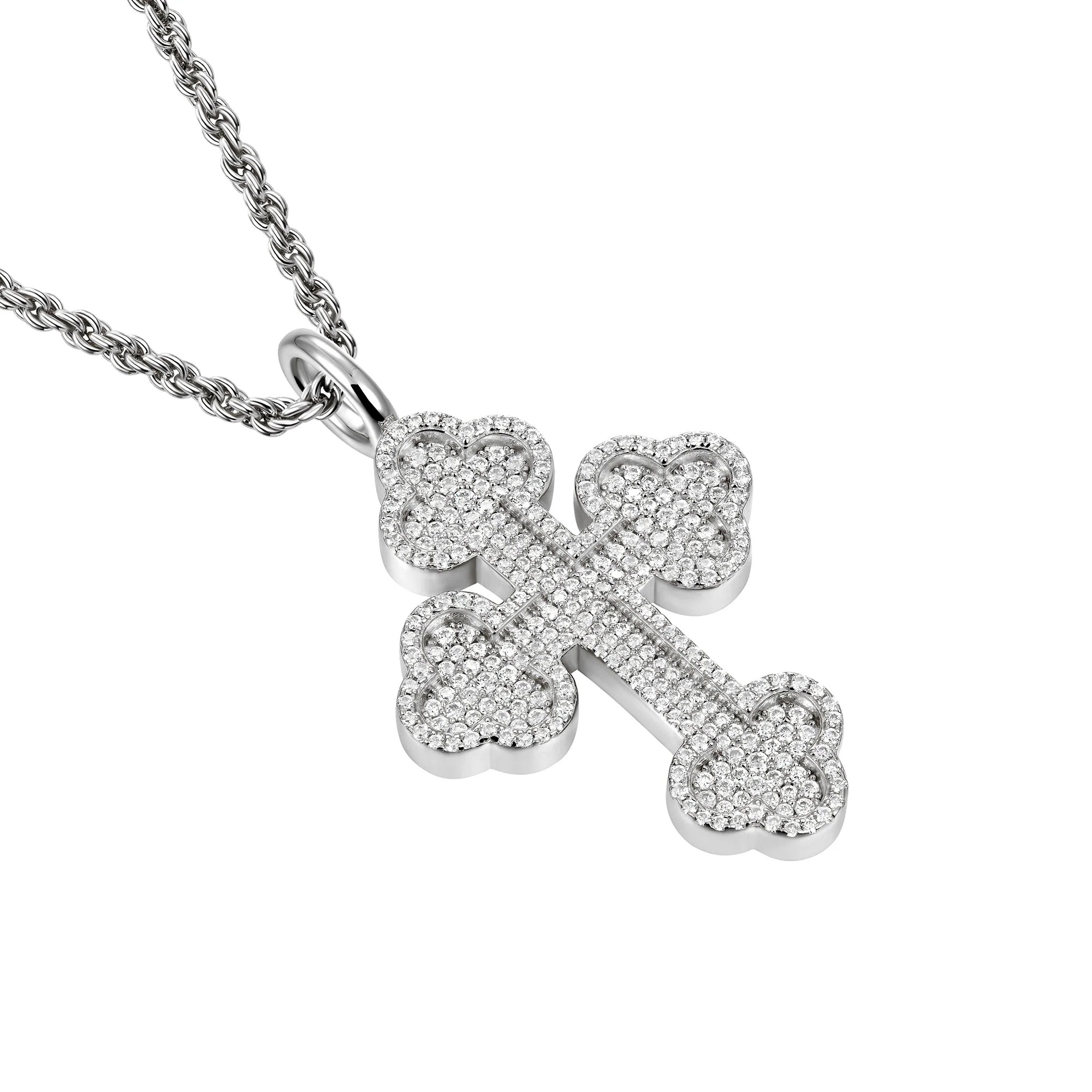 Moissanite Silver Double-Layered Bottoni Cross Pendant - Image 11