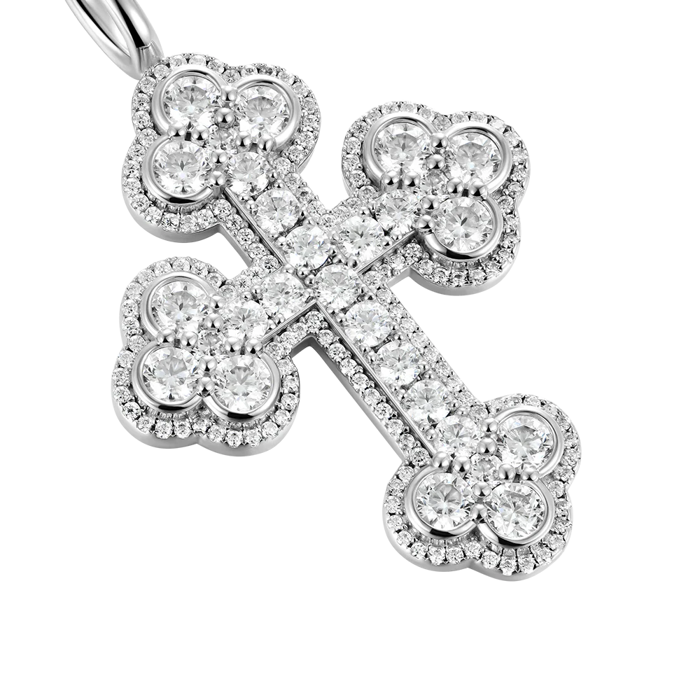 Moissanite Silver Double-Layered Bottoni Cross Pendant - Image 3