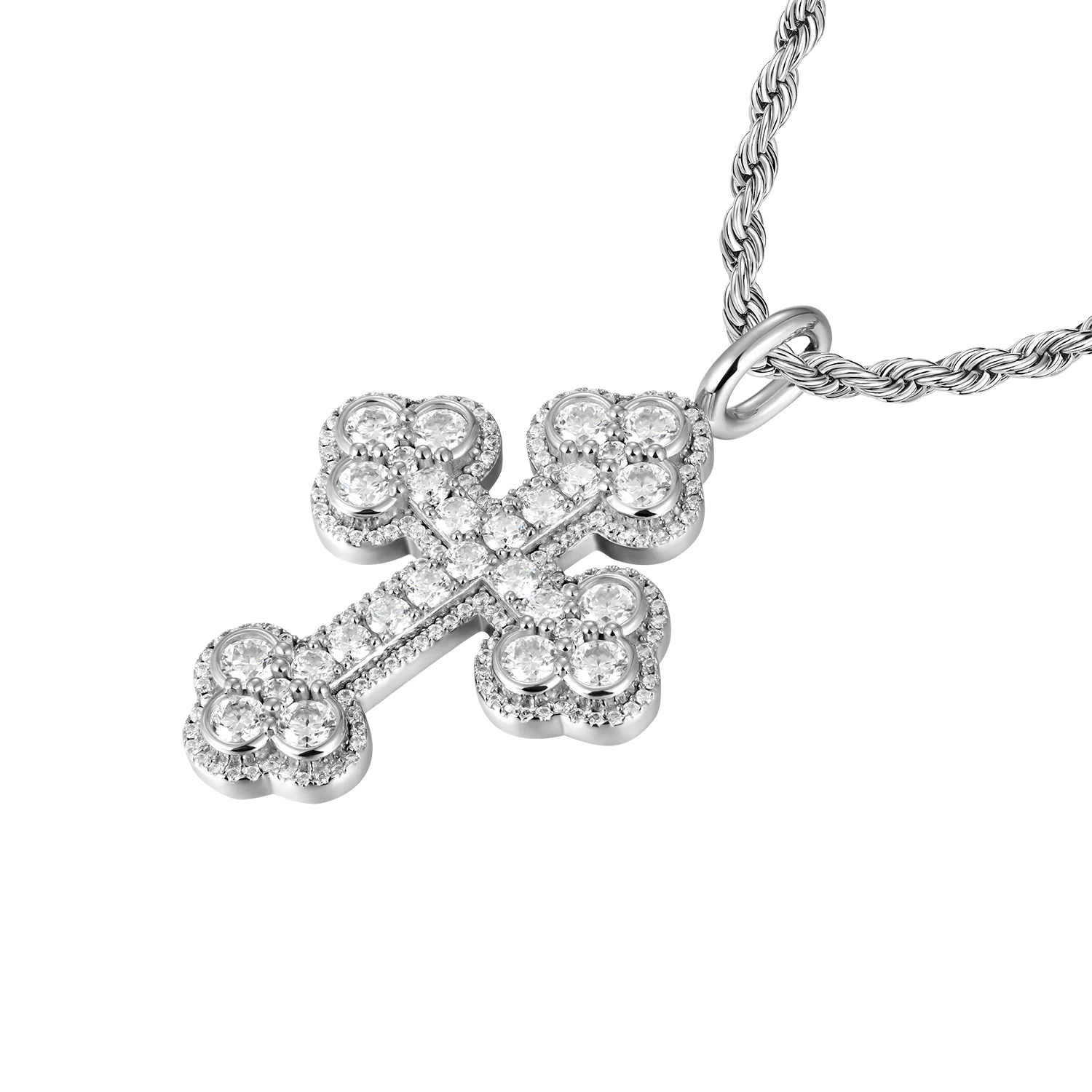 Moissanite Silver Double-Layered Bottoni Cross Pendant - Image 4
