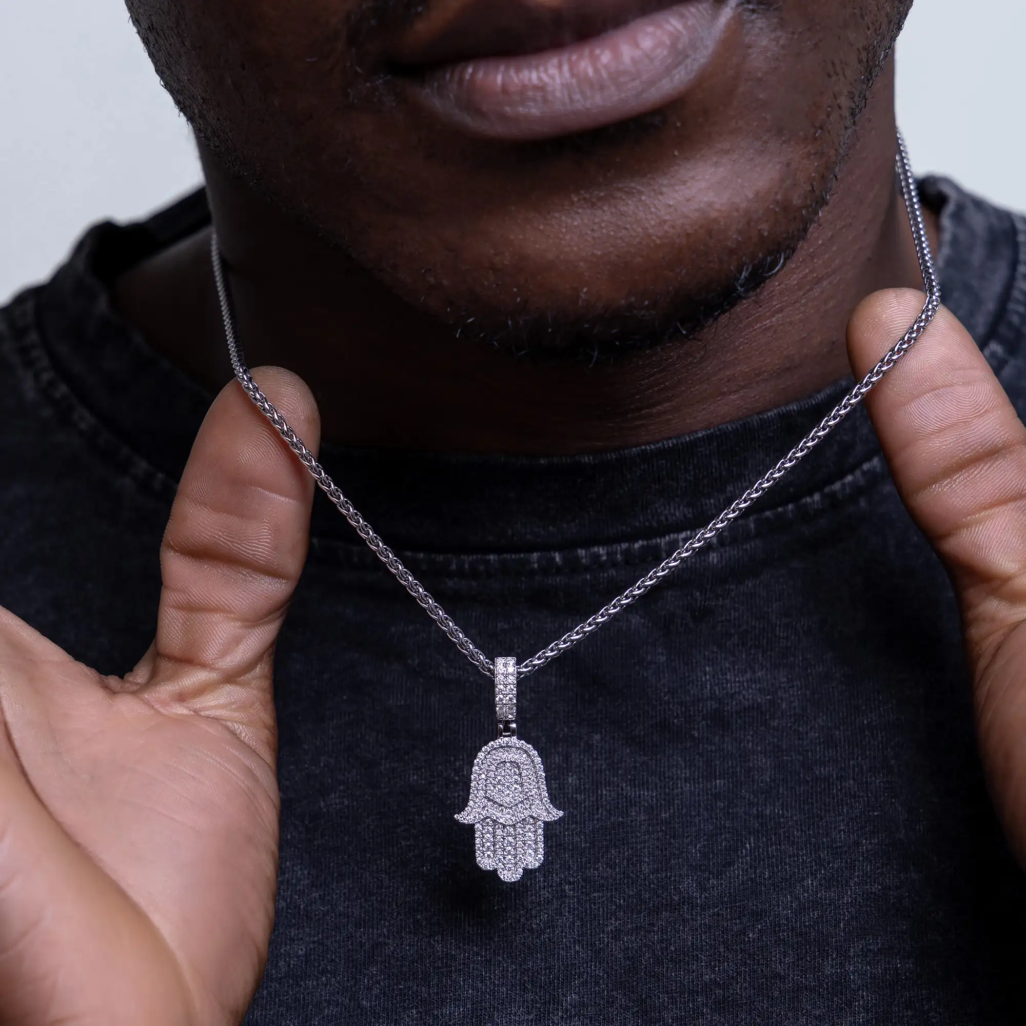 Moissanite Double-Layered Hamsa Pendant - Image 2