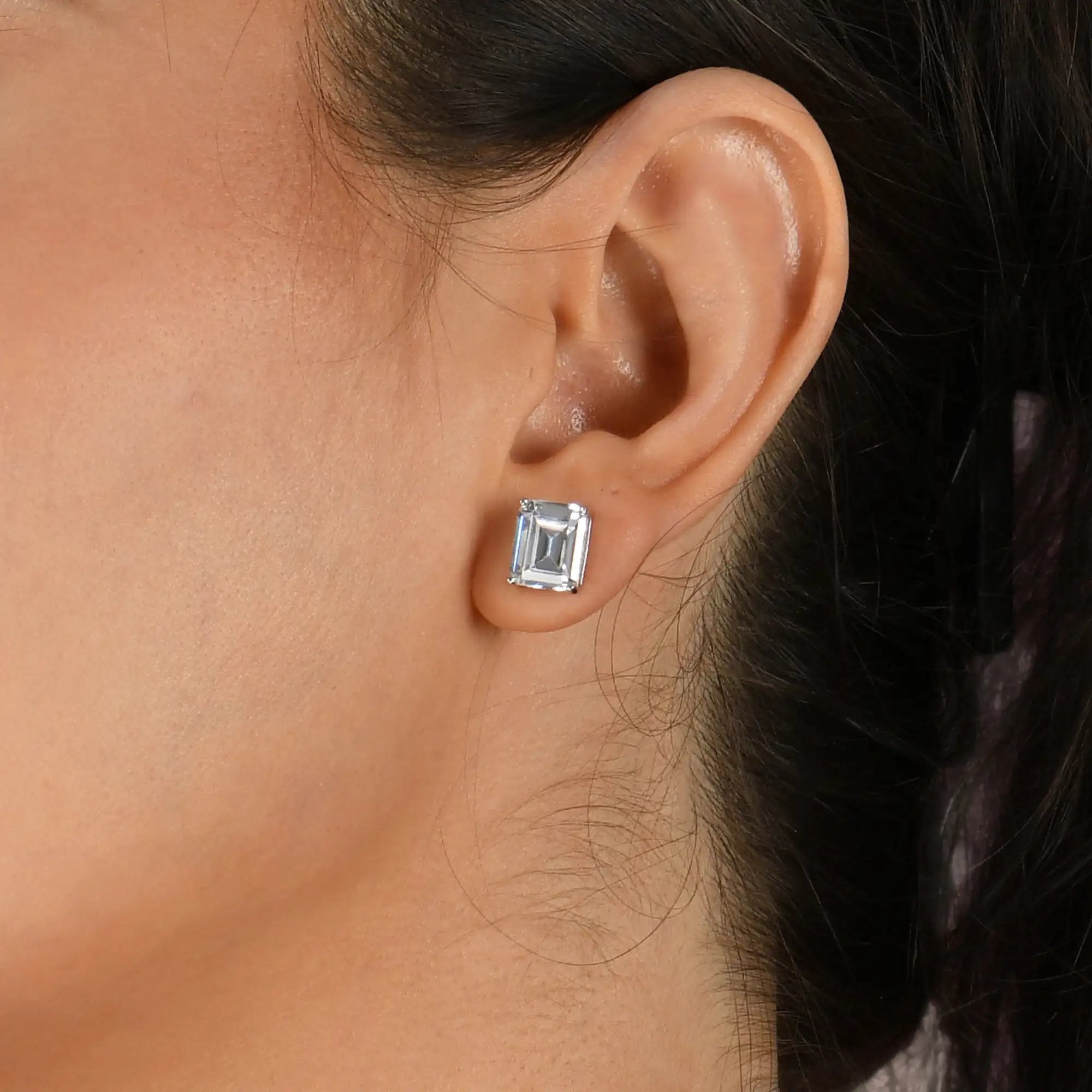 Moissanite S925 Emerald Cut Stud Earrings - Image 3