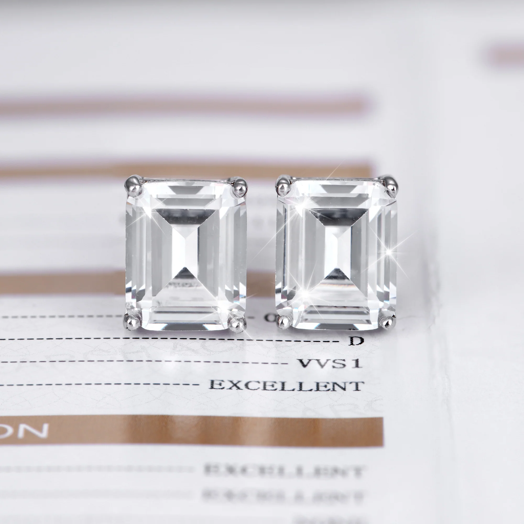 Moissanite S925 Emerald Cut Stud Earrings - Image 7
