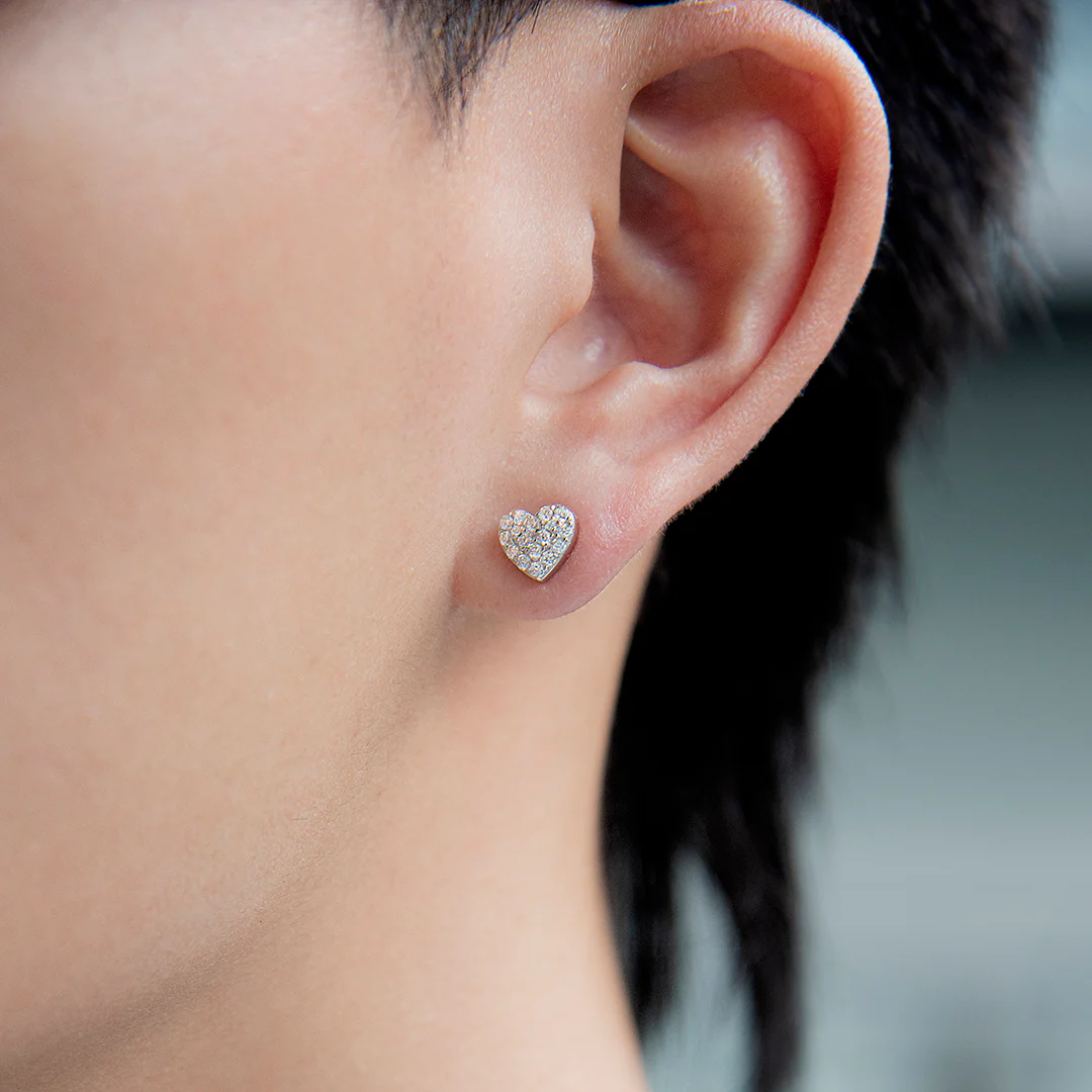 Moissanite S925 Round Cut Heart Stud Earring - Image 3