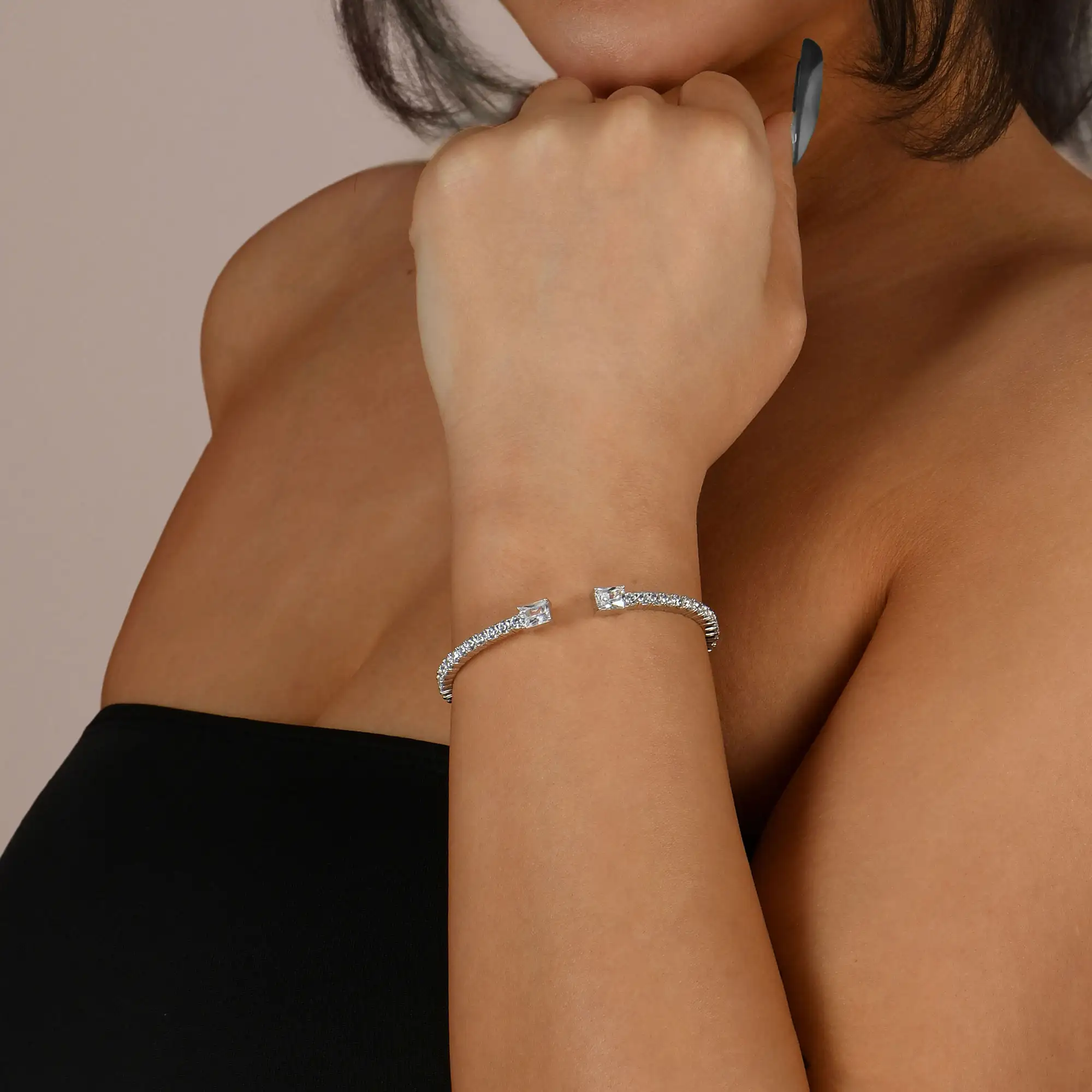 Moissanite Multiple Spring Tennis Bangle Bracelet - Image 9
