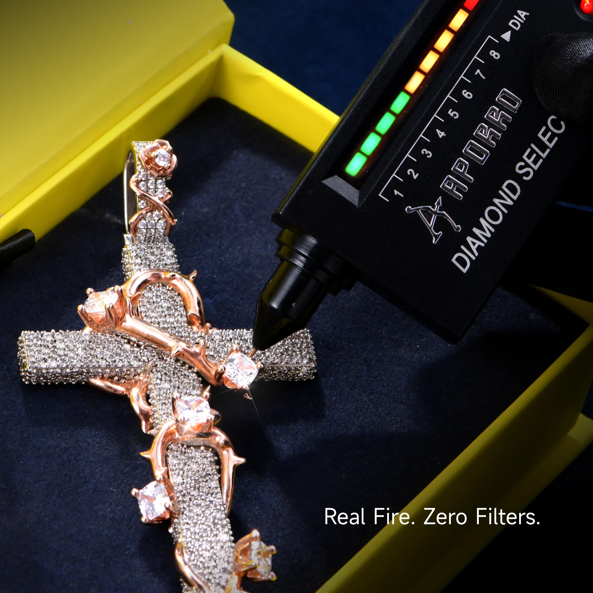 Moissanite Pave Set Thorned Rose Cross Pendant - Image 10