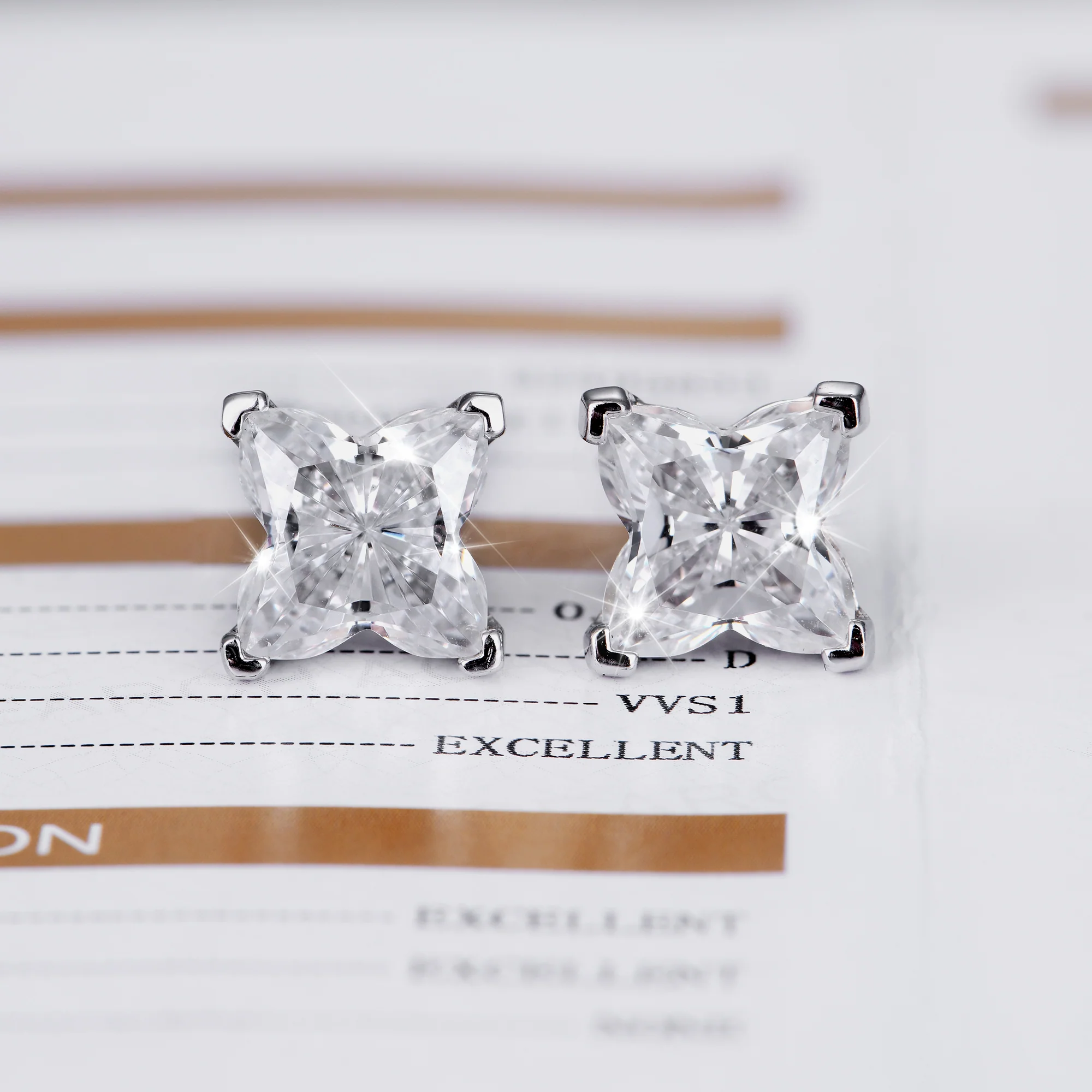 Moissanite S925 Solid Clover Cut Stud Earrings - White - Image 6