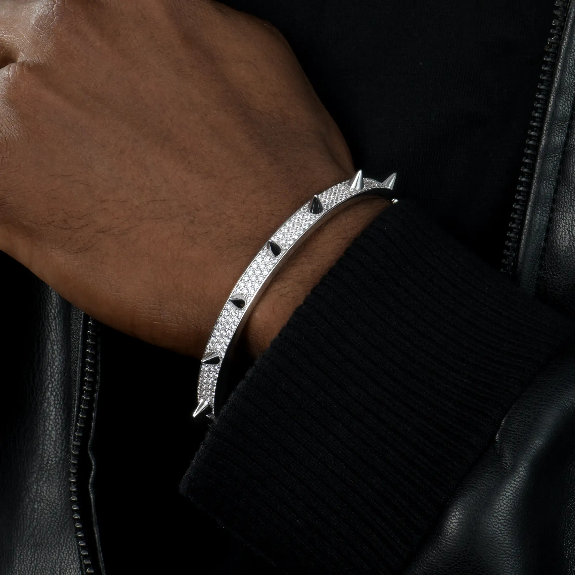 Moissanite Spike Bangle Bracelet - 7mm - Image 6