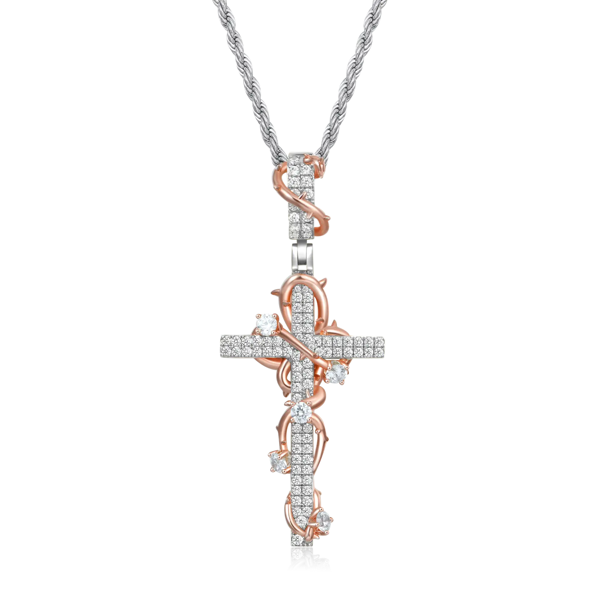 Moissanite Thorned Rose Cross Pendant