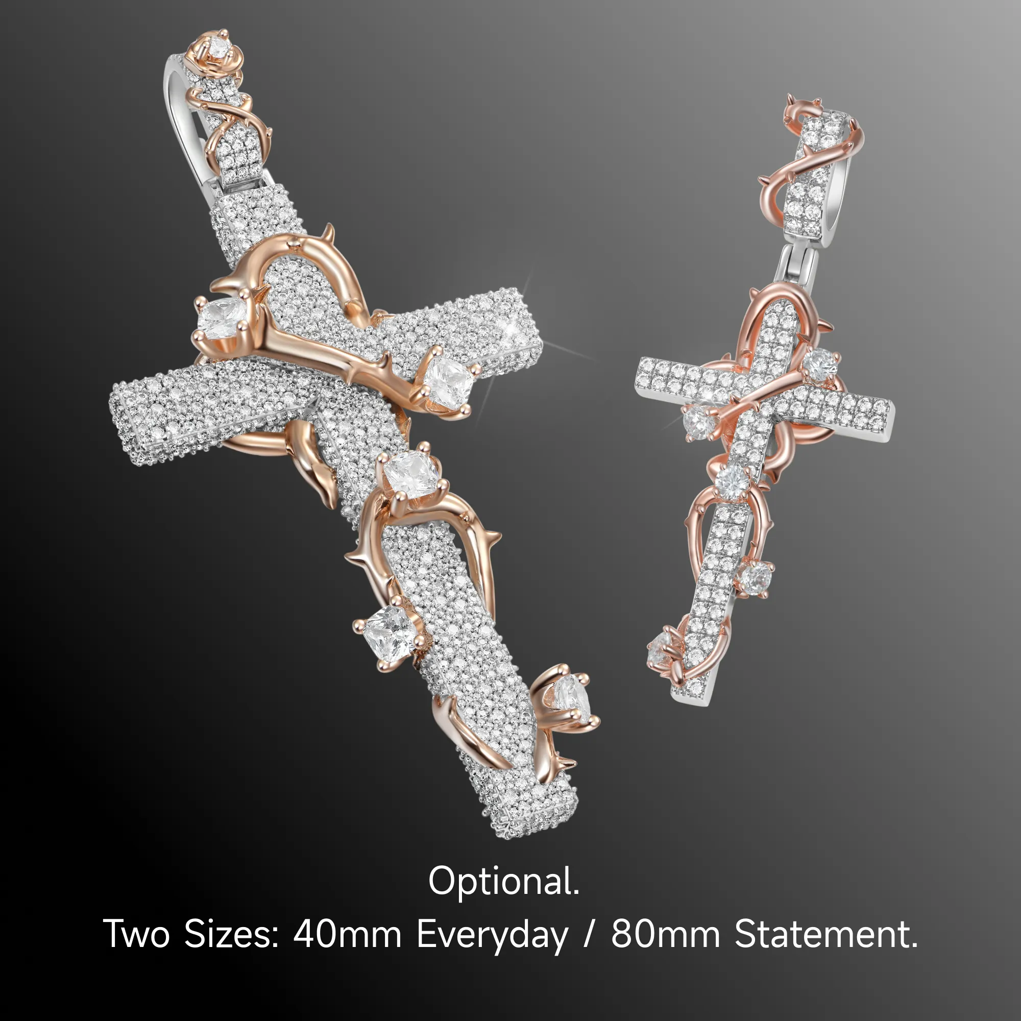 Moissanite Pave Set Thorned Rose Cross Pendant - Image 4