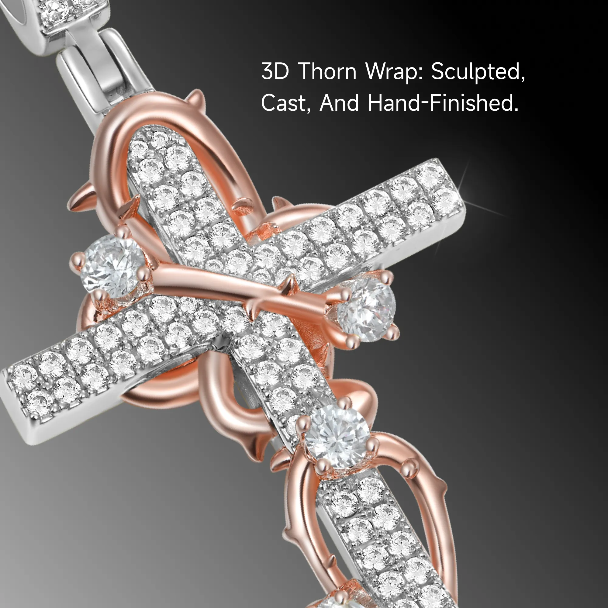 Moissanite Thorned Rose Cross Pendant - Image 5