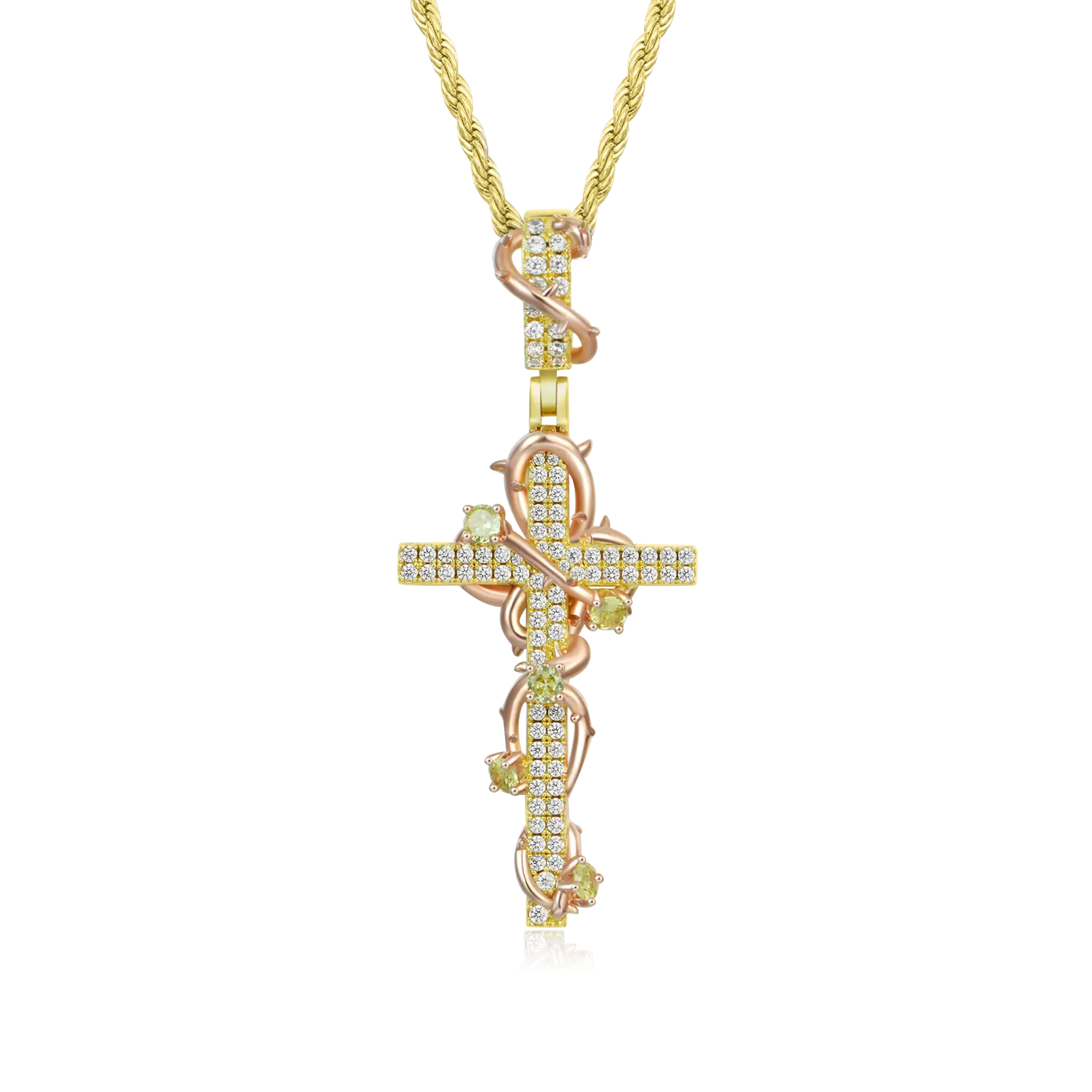Moissanite Thorned Rose Cross Pendant - Image 6