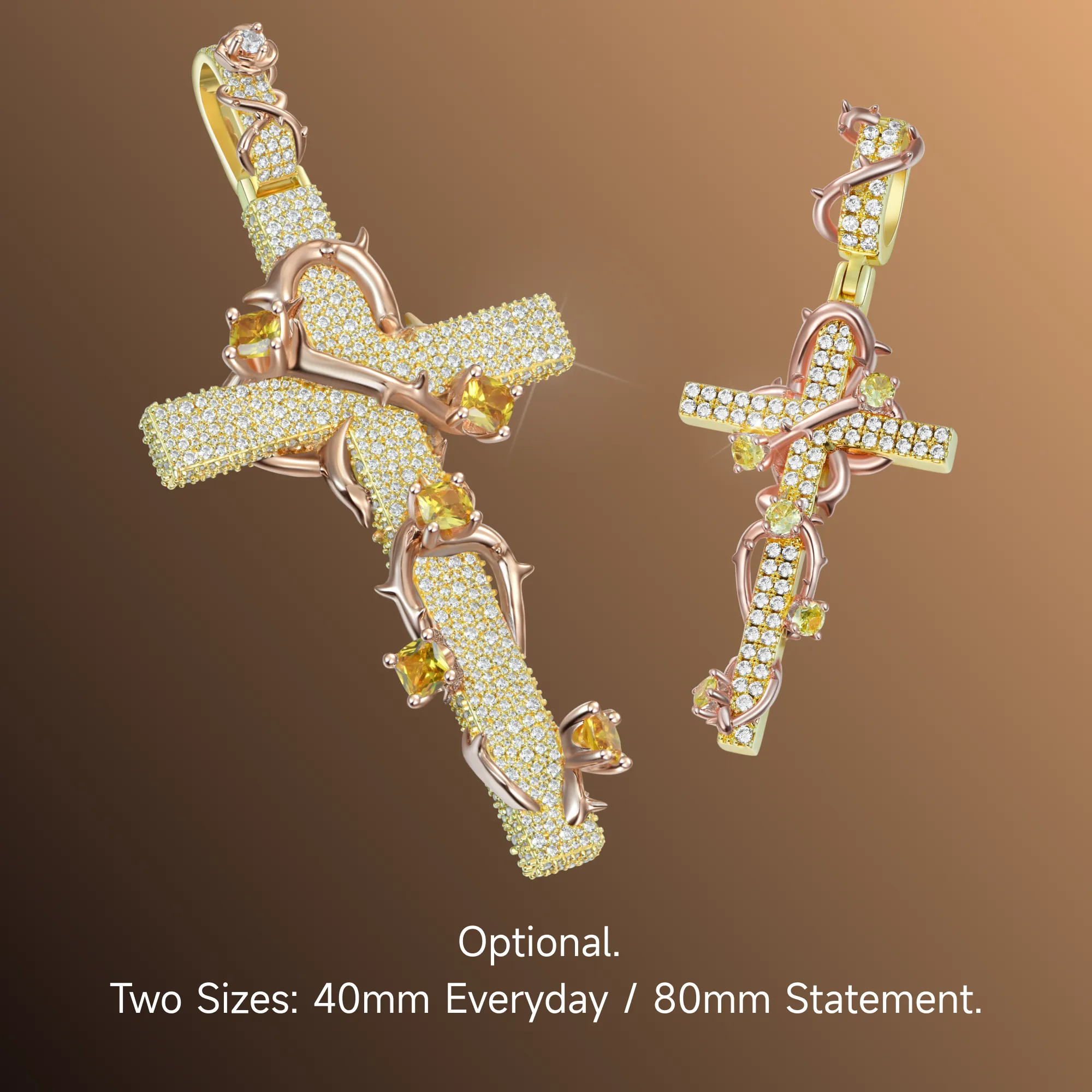 Moissanite Pave Set Thorned Rose Cross Pendant - Image 8