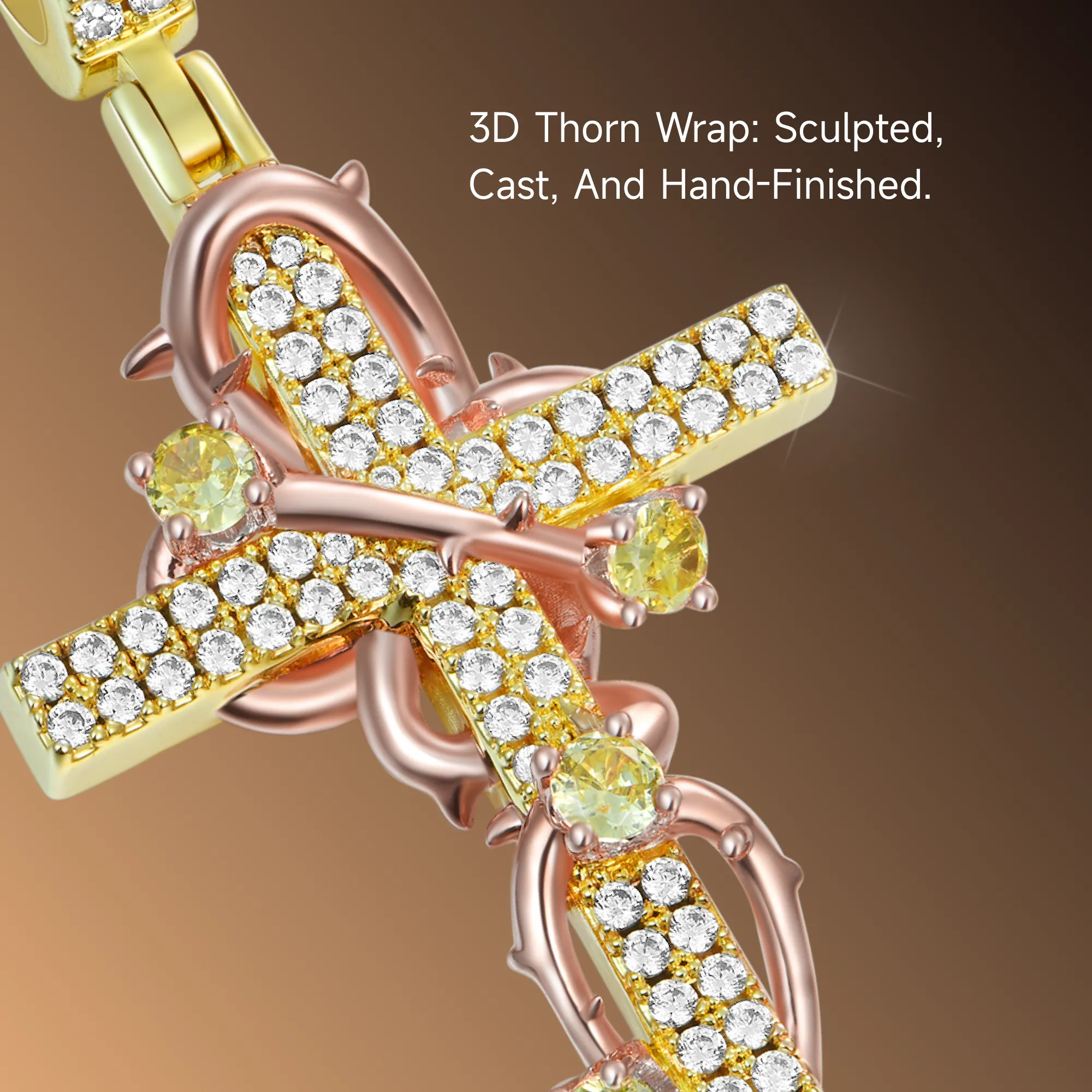 Moissanite Thorned Rose Cross Pendant - Image 9