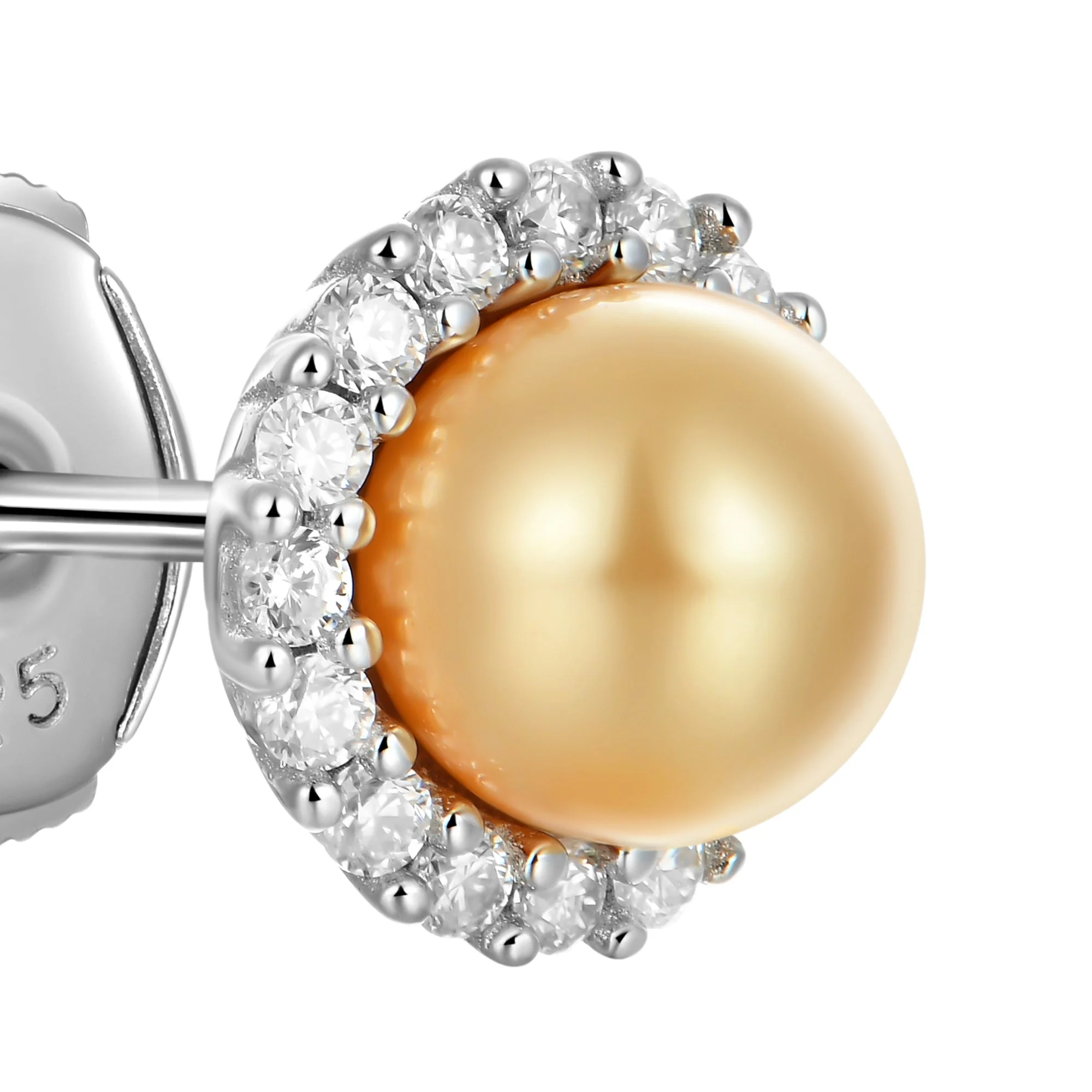 Moissanite Pearl Stud Earrings - Pair - Image 3