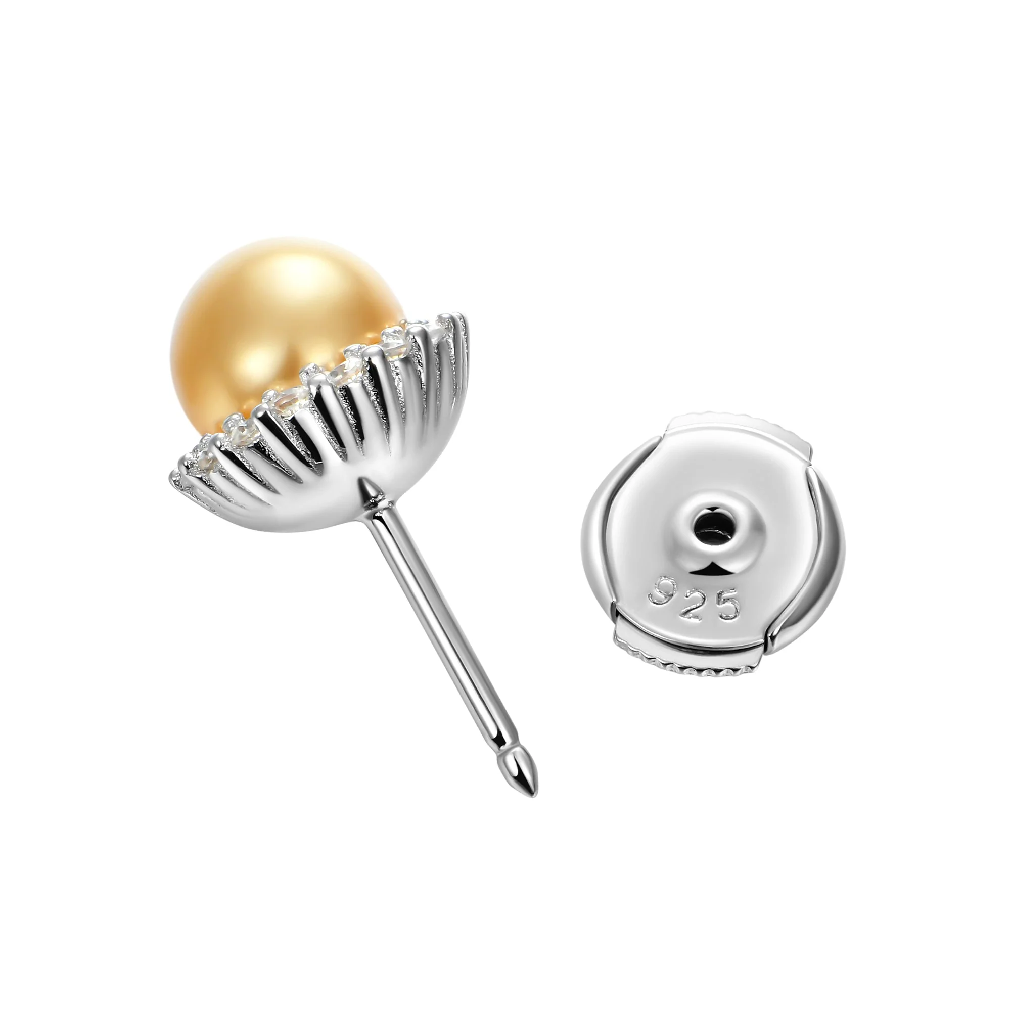 Moissanite Pearl Stud Earrings - Pair - Image 6