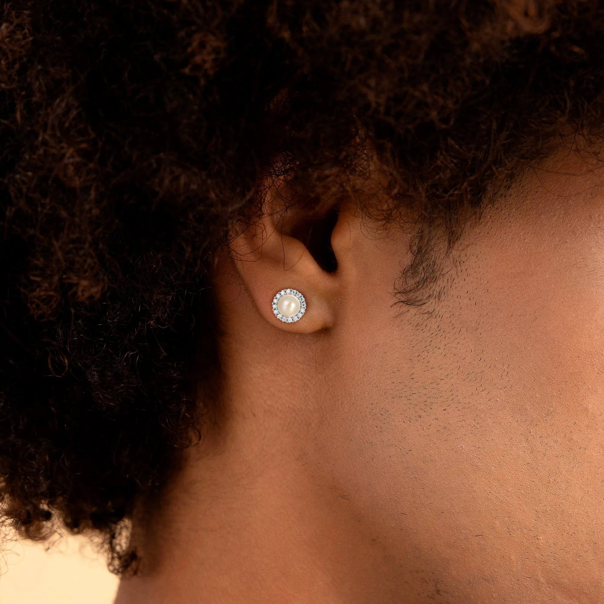 Moissanite Pearl Stud Earrings - Pair - Image 8