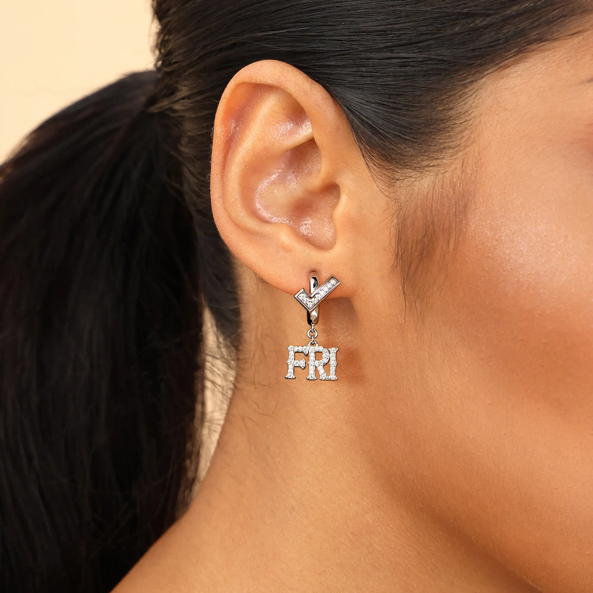 Moissanite MON/FRI Dangly Earring - Image 9