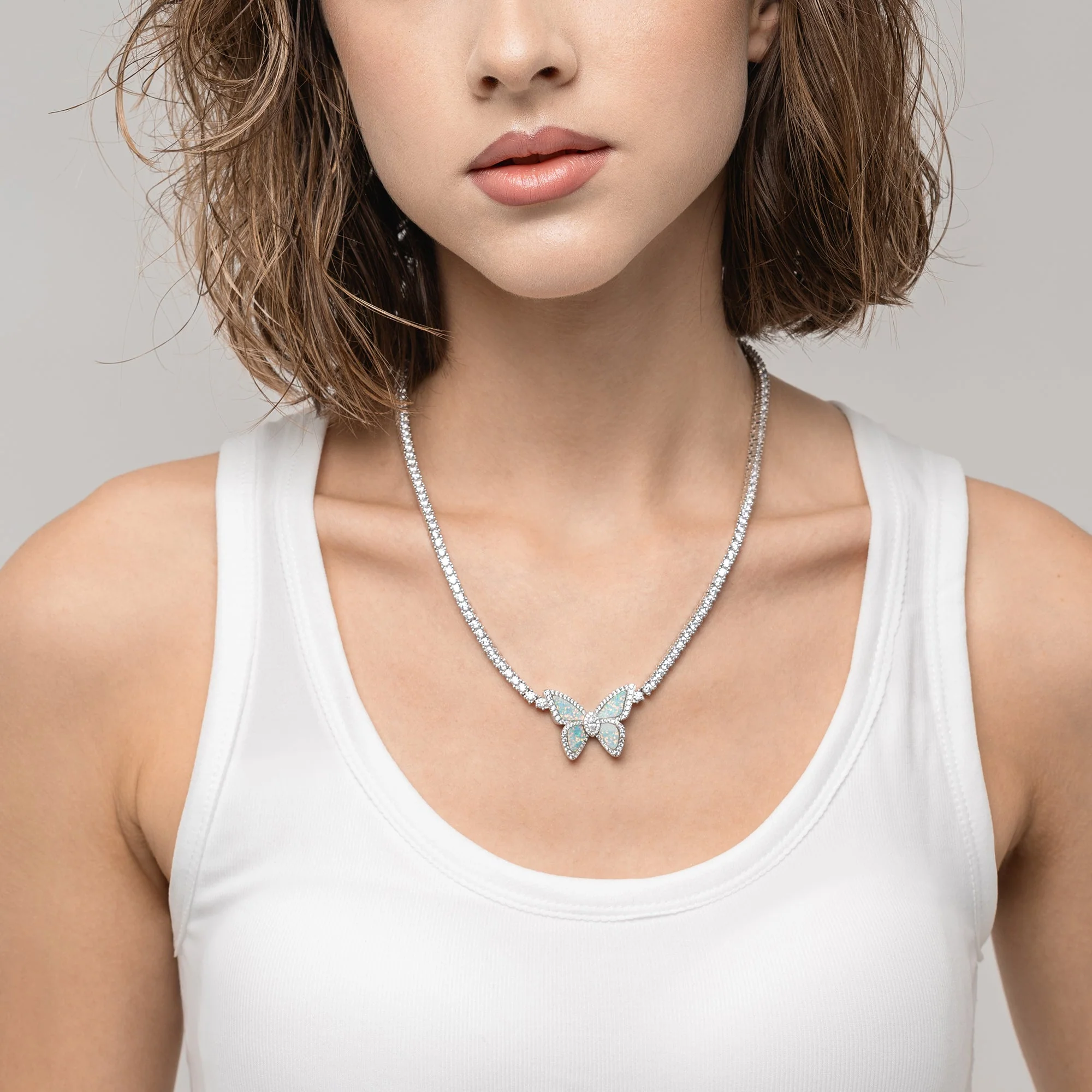 Vivid Opal Butterfly Tennis Necklace - 3mm - Image 2