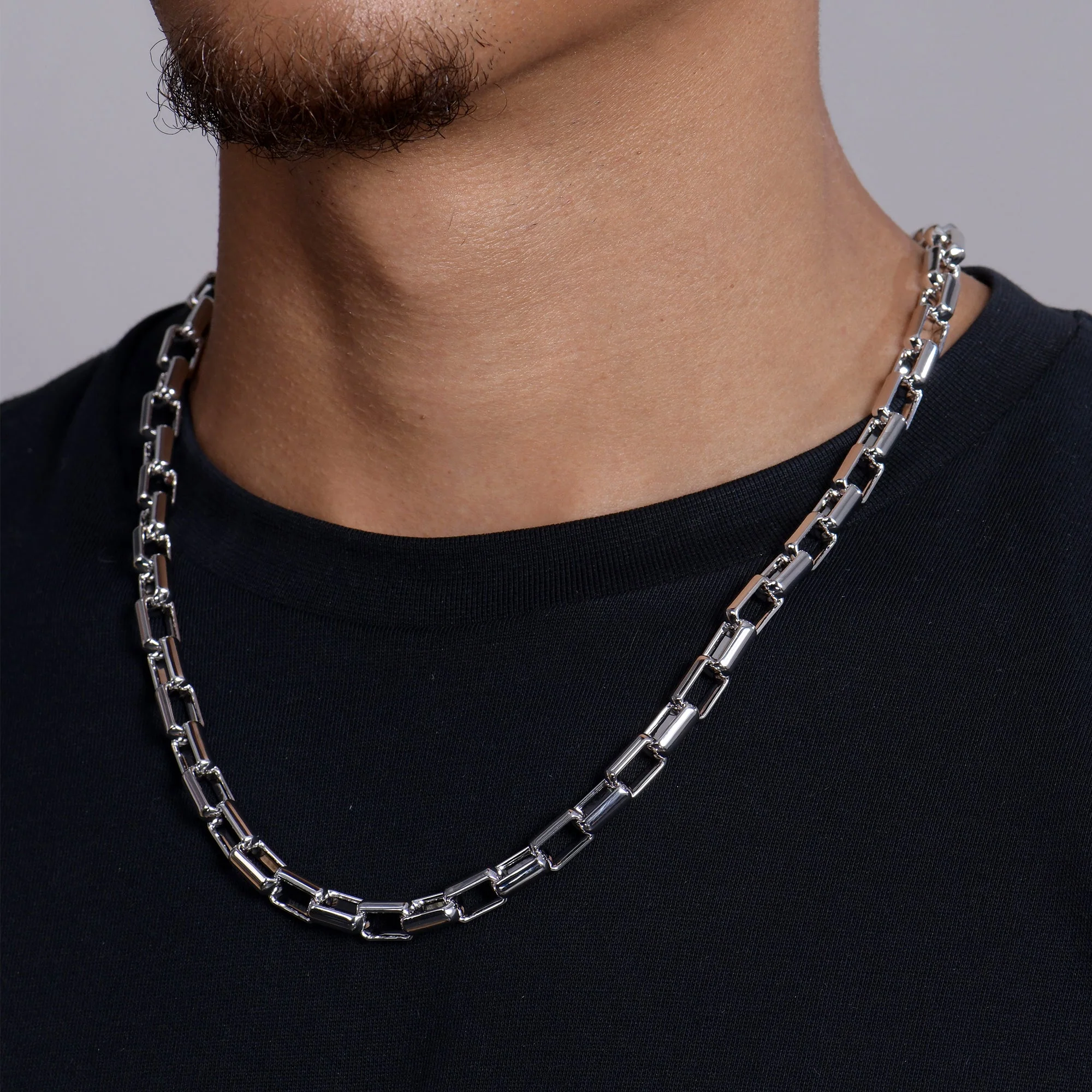 Paper Clip Chain With Iced Round Cut Clasp - 8mm - Image 2