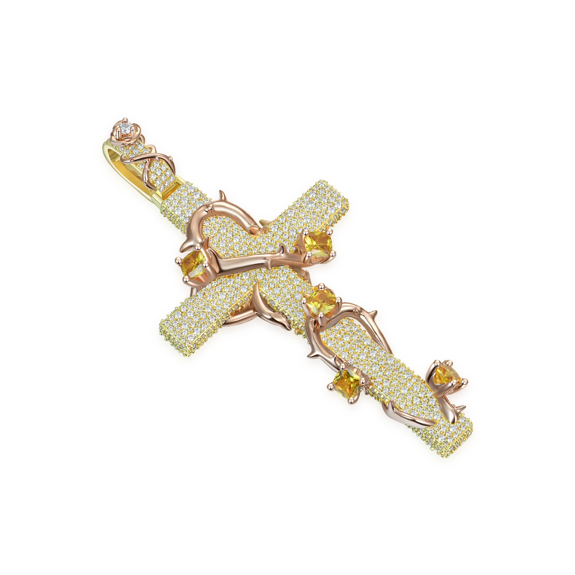 Pave Set Thorned Rose Cross Pendant - Image 10