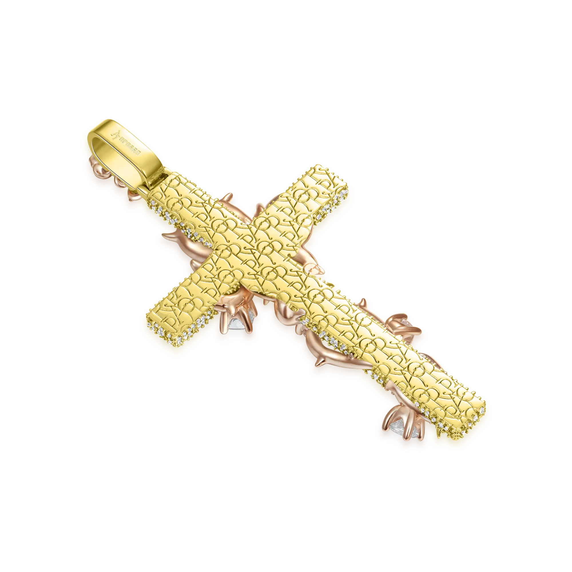 Pave Set Thorned Rose Cross Pendant - Image 11