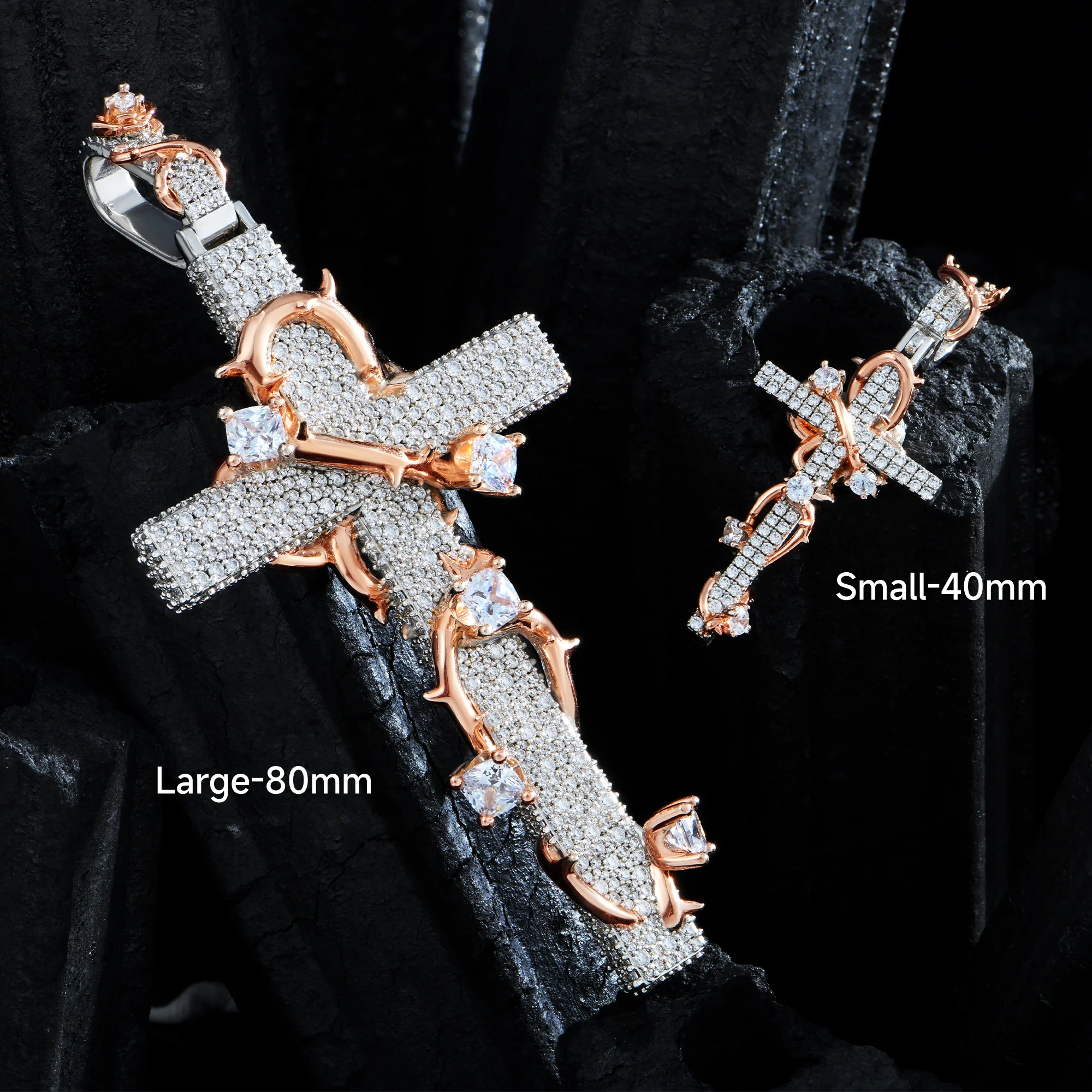 Pave Set Thorned Rose Cross Pendant - Image 4