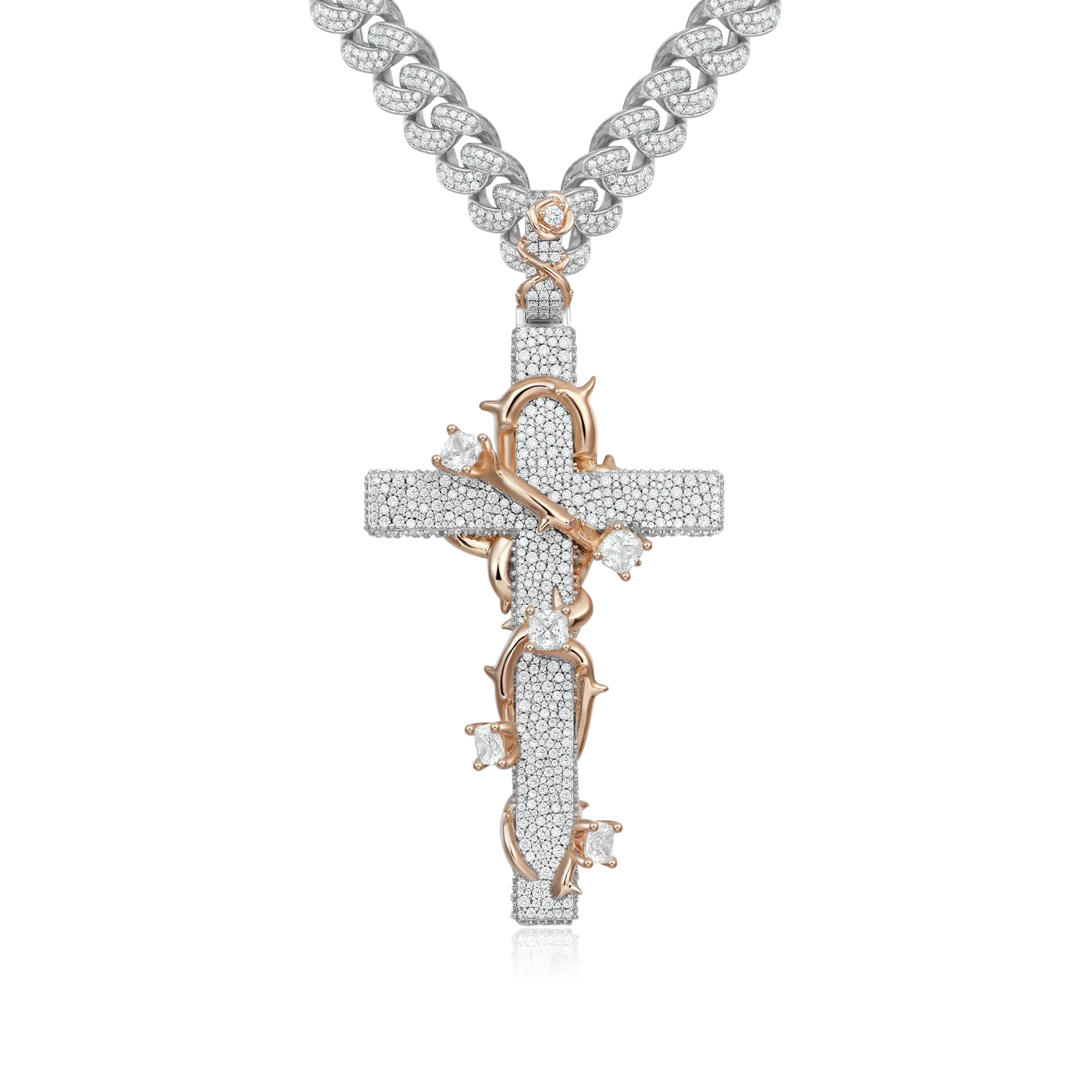 Pave Set Thorned Rose Cross Pendant - Image 7