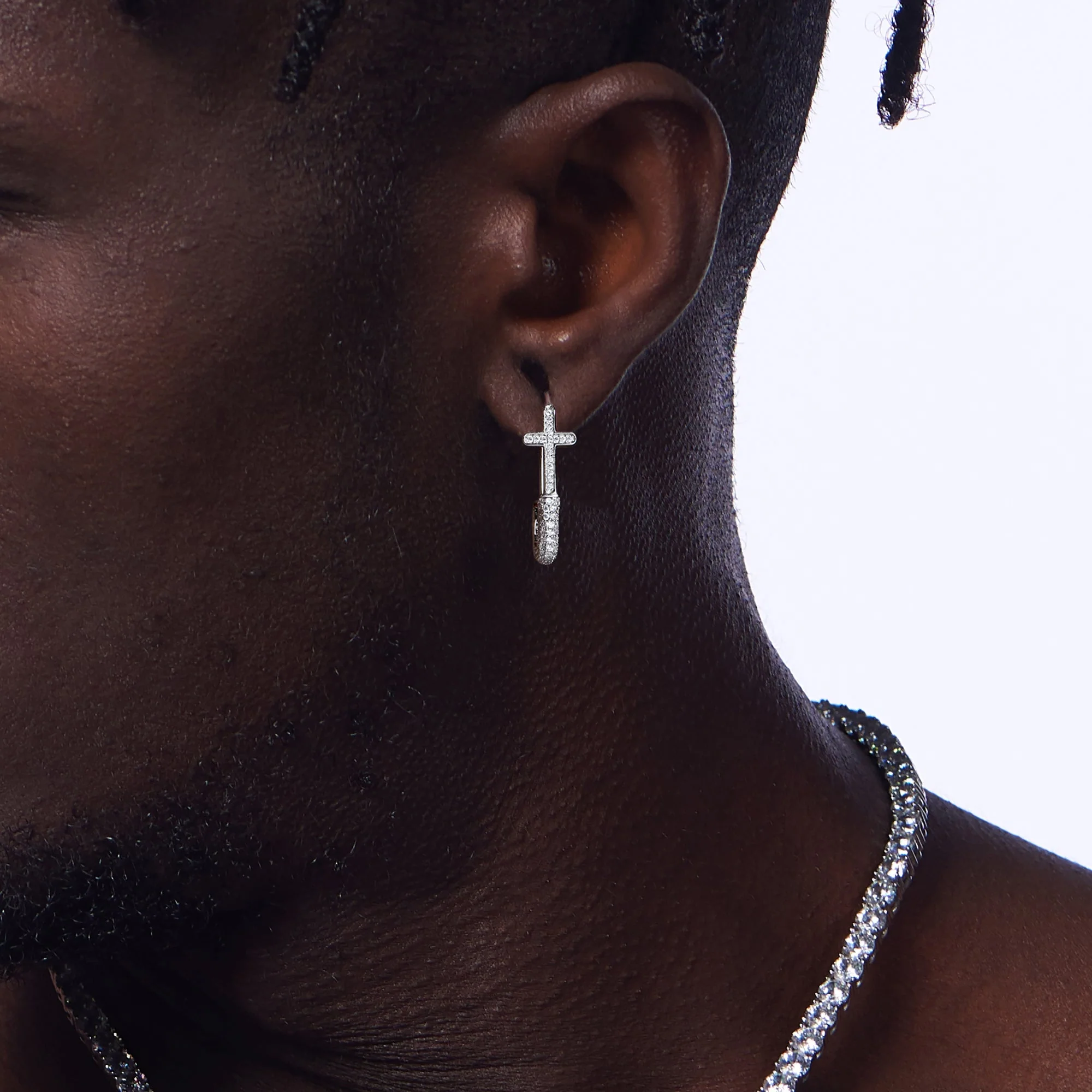 S925 Pin Cross Hoop Earring - Image 2