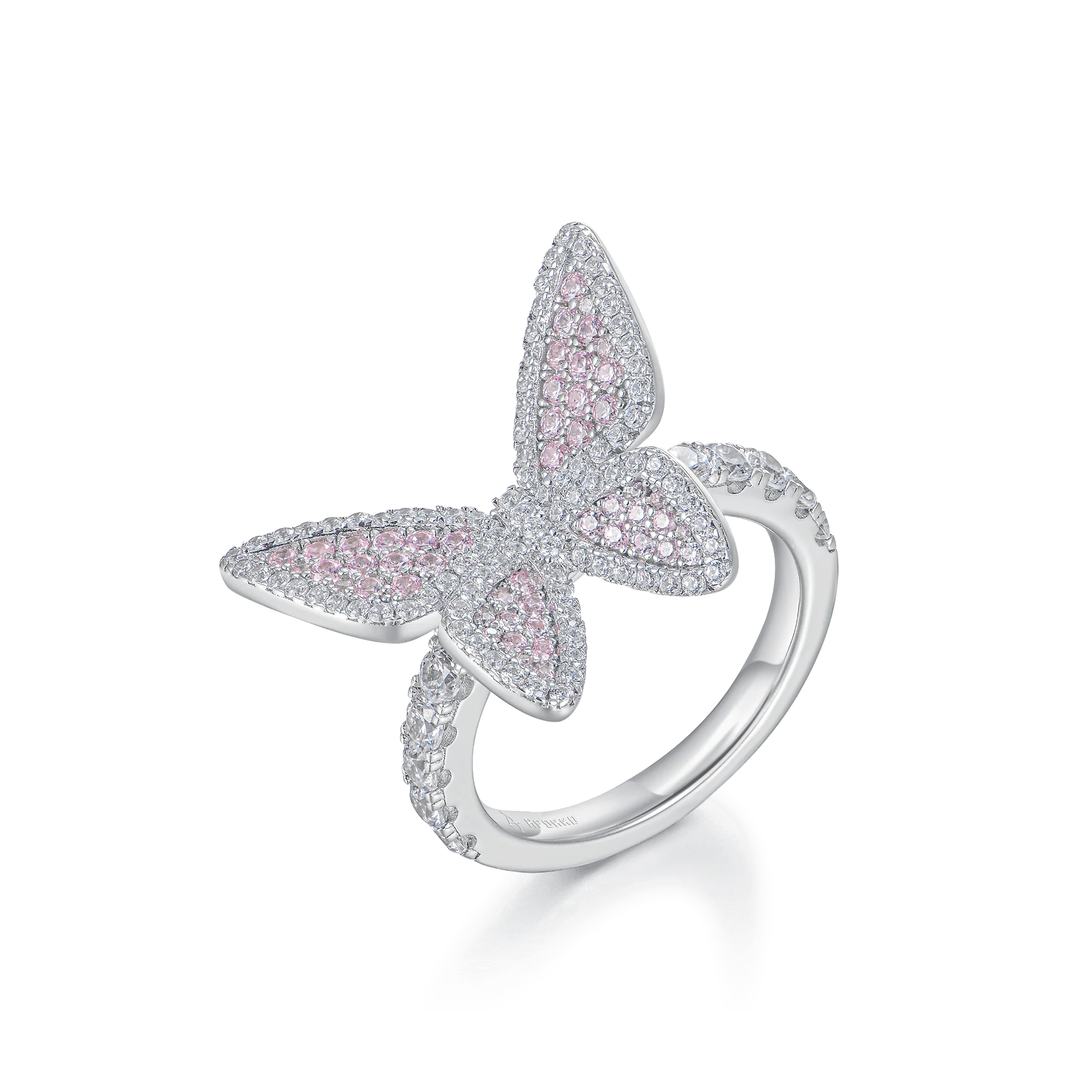 Vivid Pink Clustered Butterfly Engagement Ring - Image 3