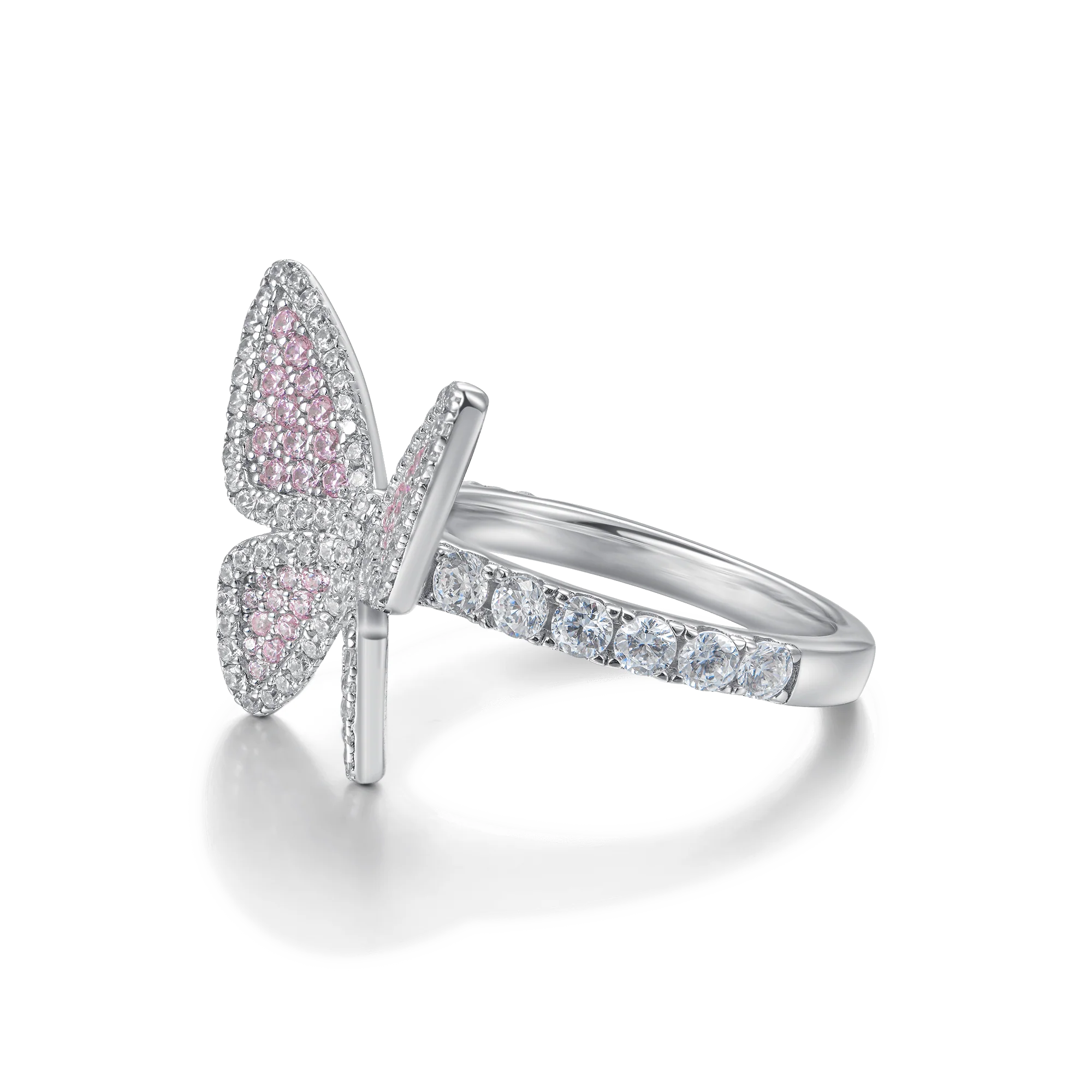 Vivid Pink Clustered Butterfly Engagement Ring - Image 4