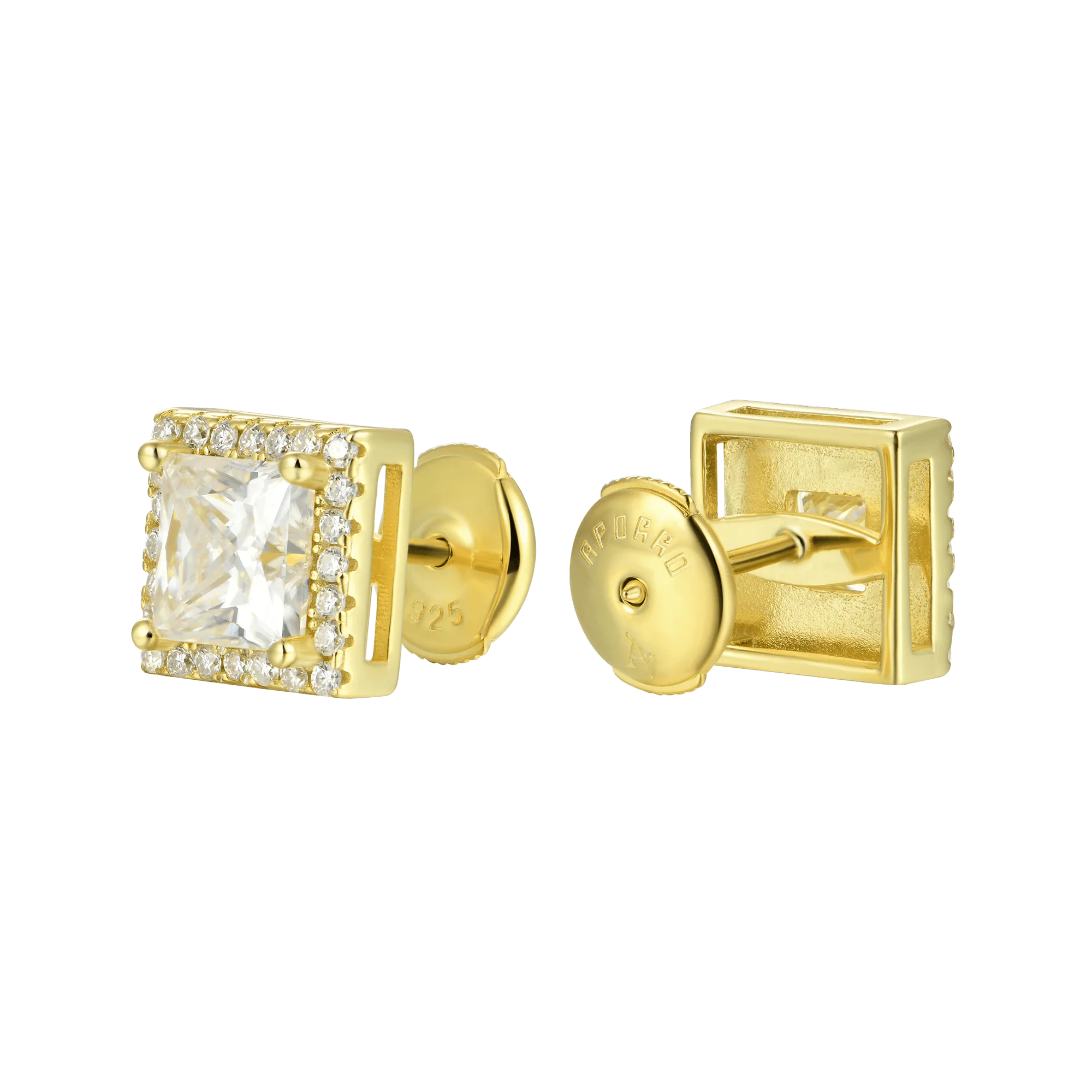 Moissanite S925 Halo Princess Cut Stud Earring - Image 10