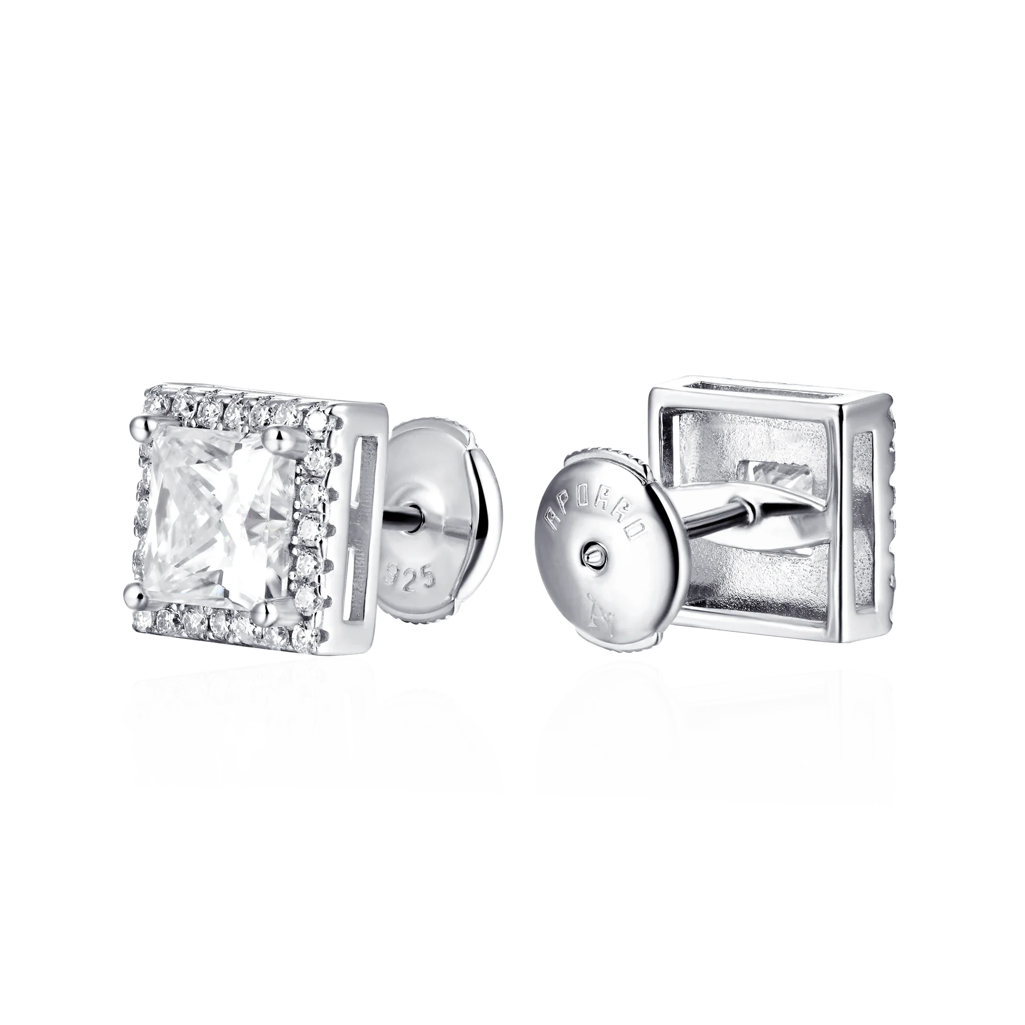 Moissanite S925 Halo Princess Cut Stud Earring - Image 4