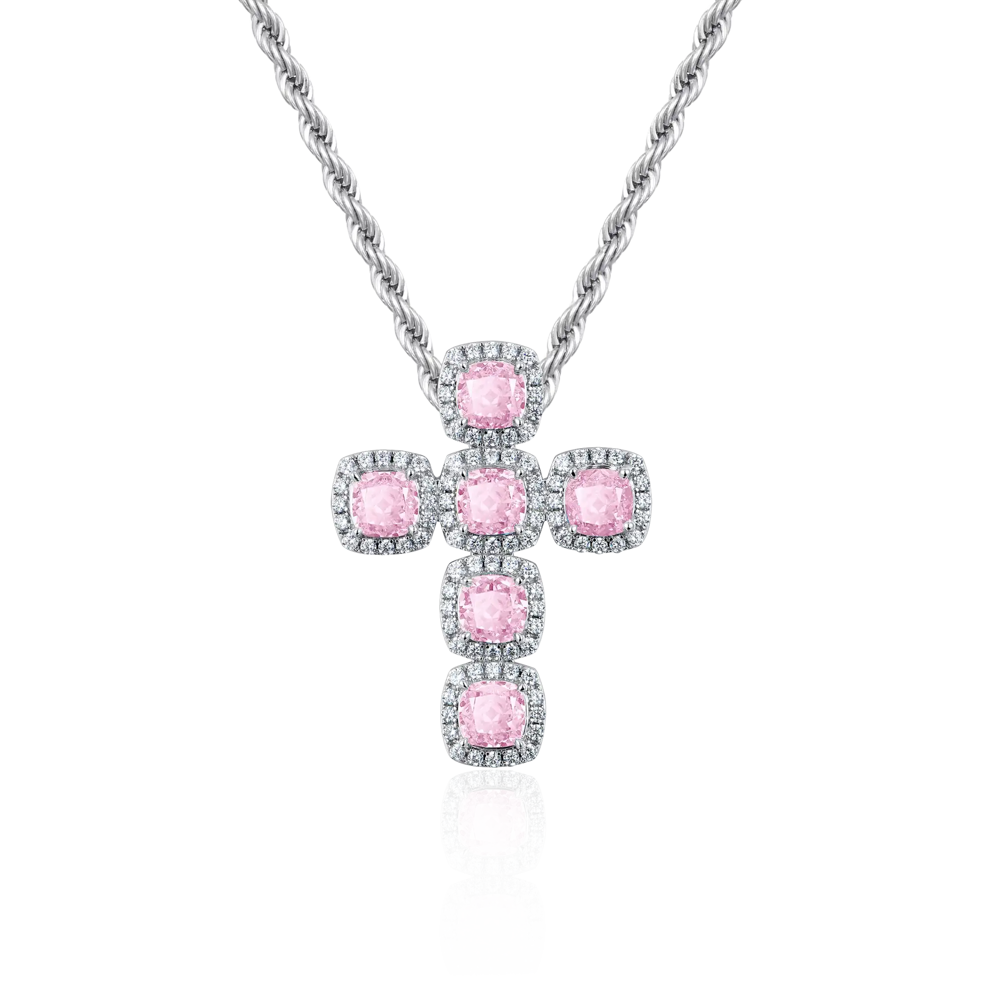 Radiant Cut Clustered Cross Pendant - Fancy Light Pink