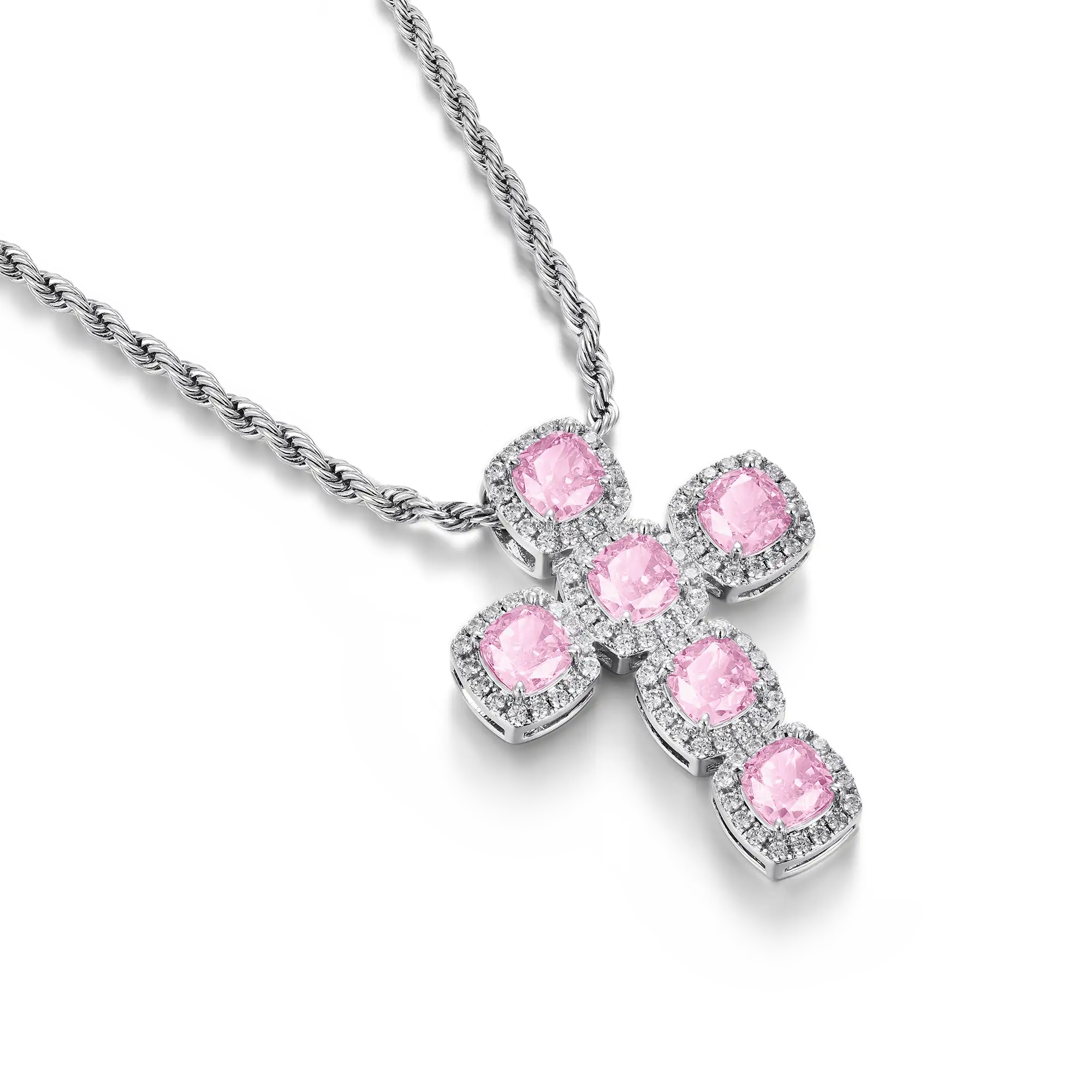 Radiant Cut Clustered Cross Pendant - Fancy Light Pink - Image 5