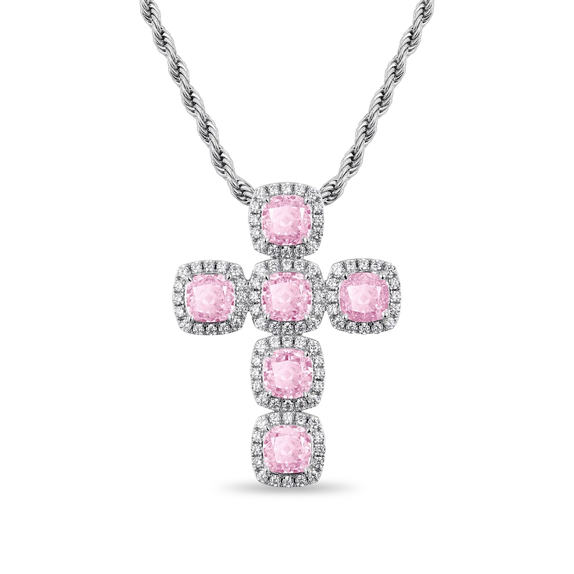 Radiant Cut Clustered Cross Pendant - Fancy Light Pink - Image 6