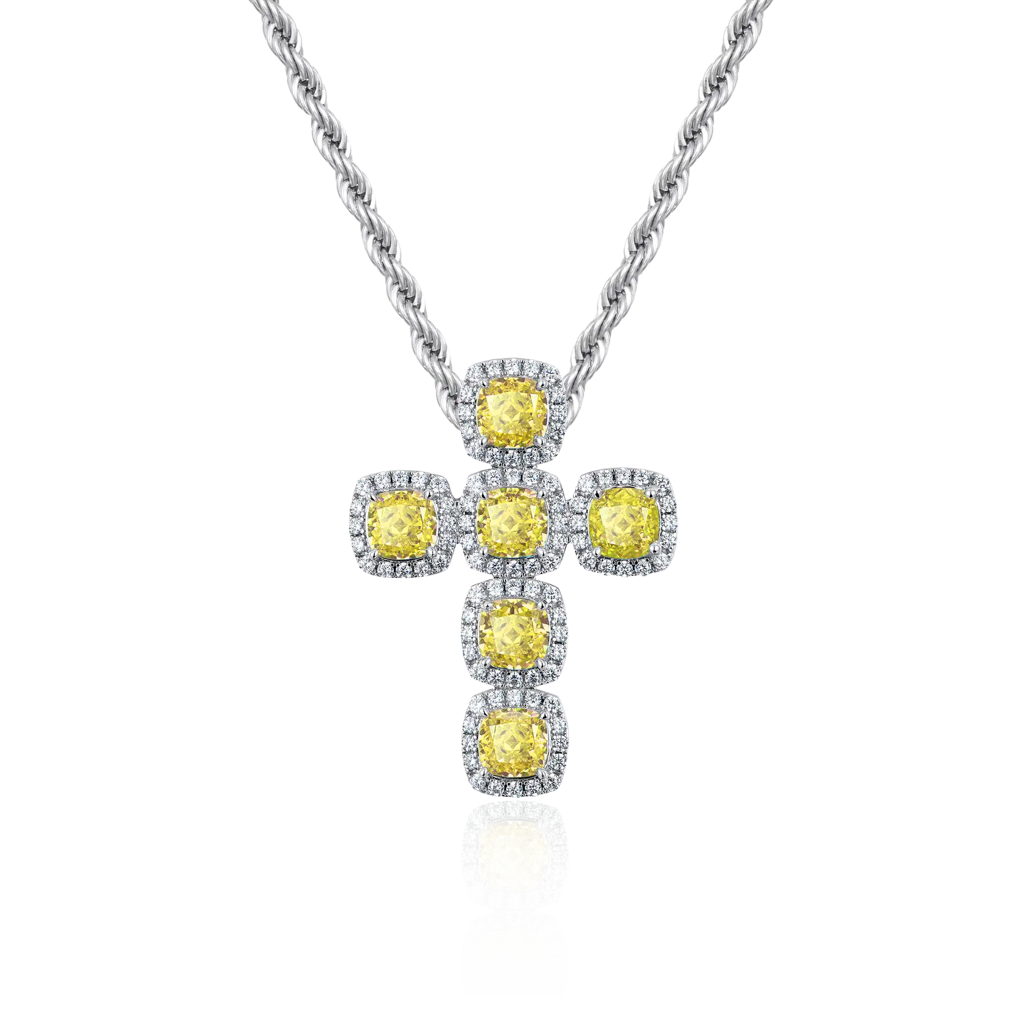 Radiant Cut Clustered Cross Pendant - Fancy Yellow