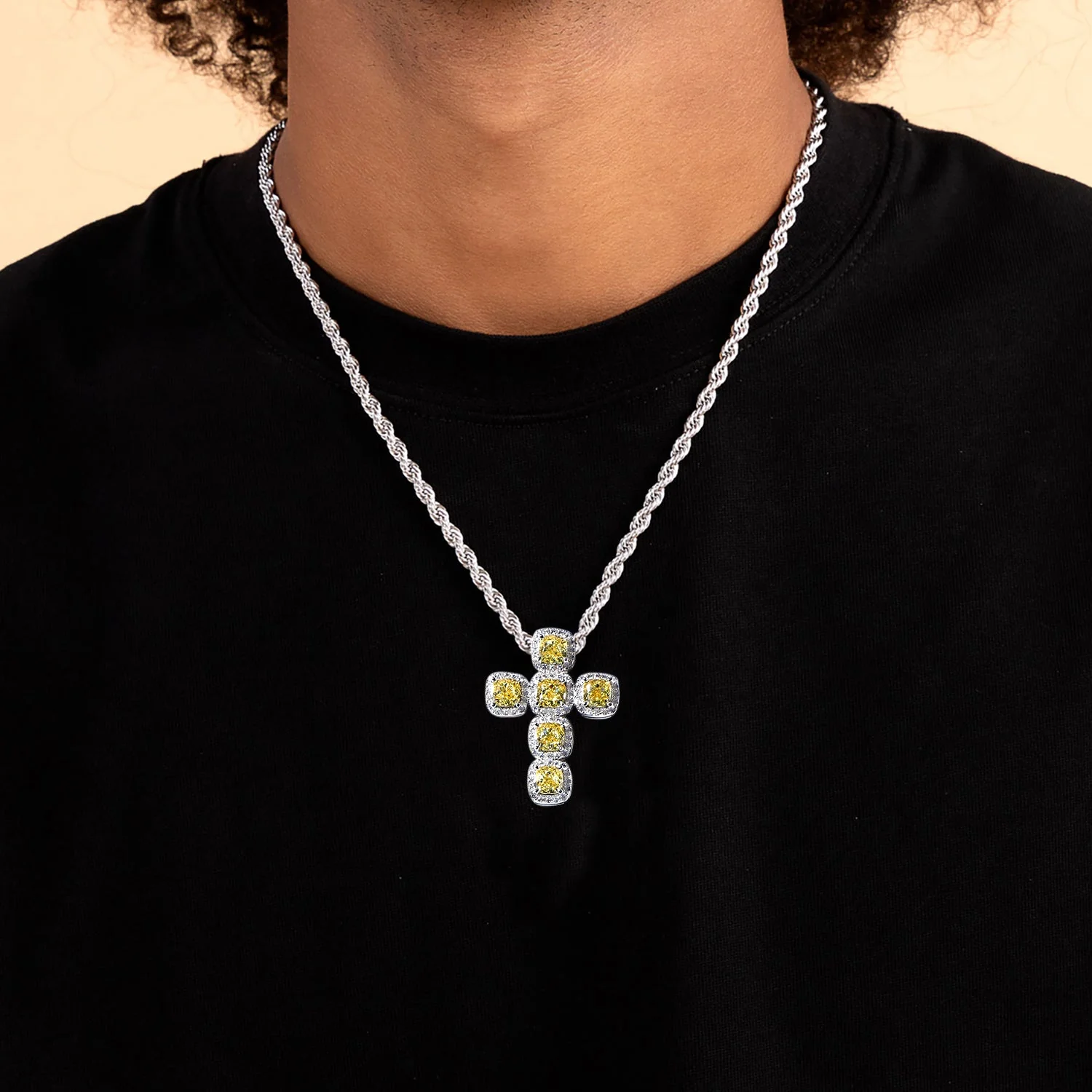 Radiant Cut Clustered Cross Pendant - Fancy Yellow - Image 2