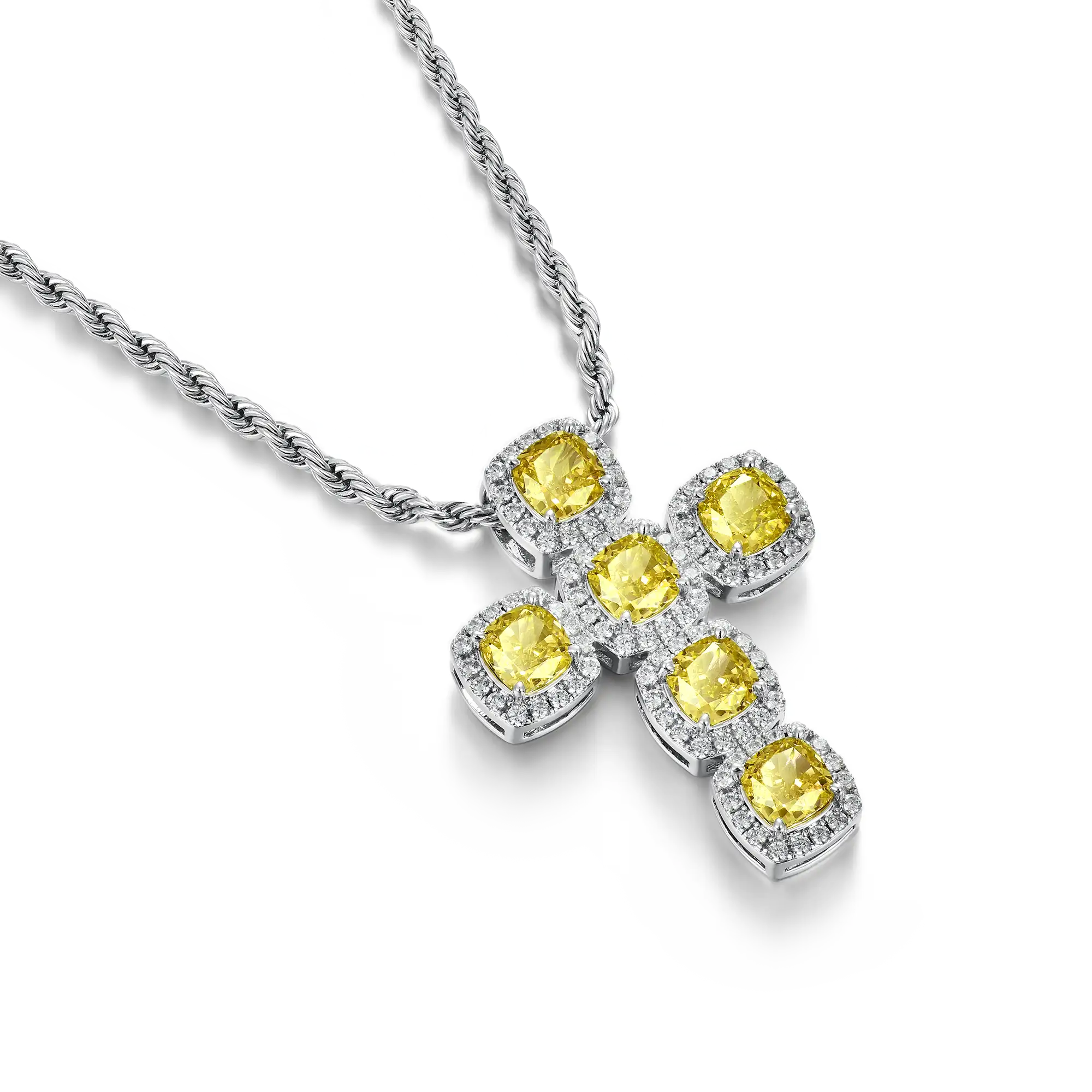 Radiant Cut Clustered Cross Pendant - Fancy Yellow - Image 4