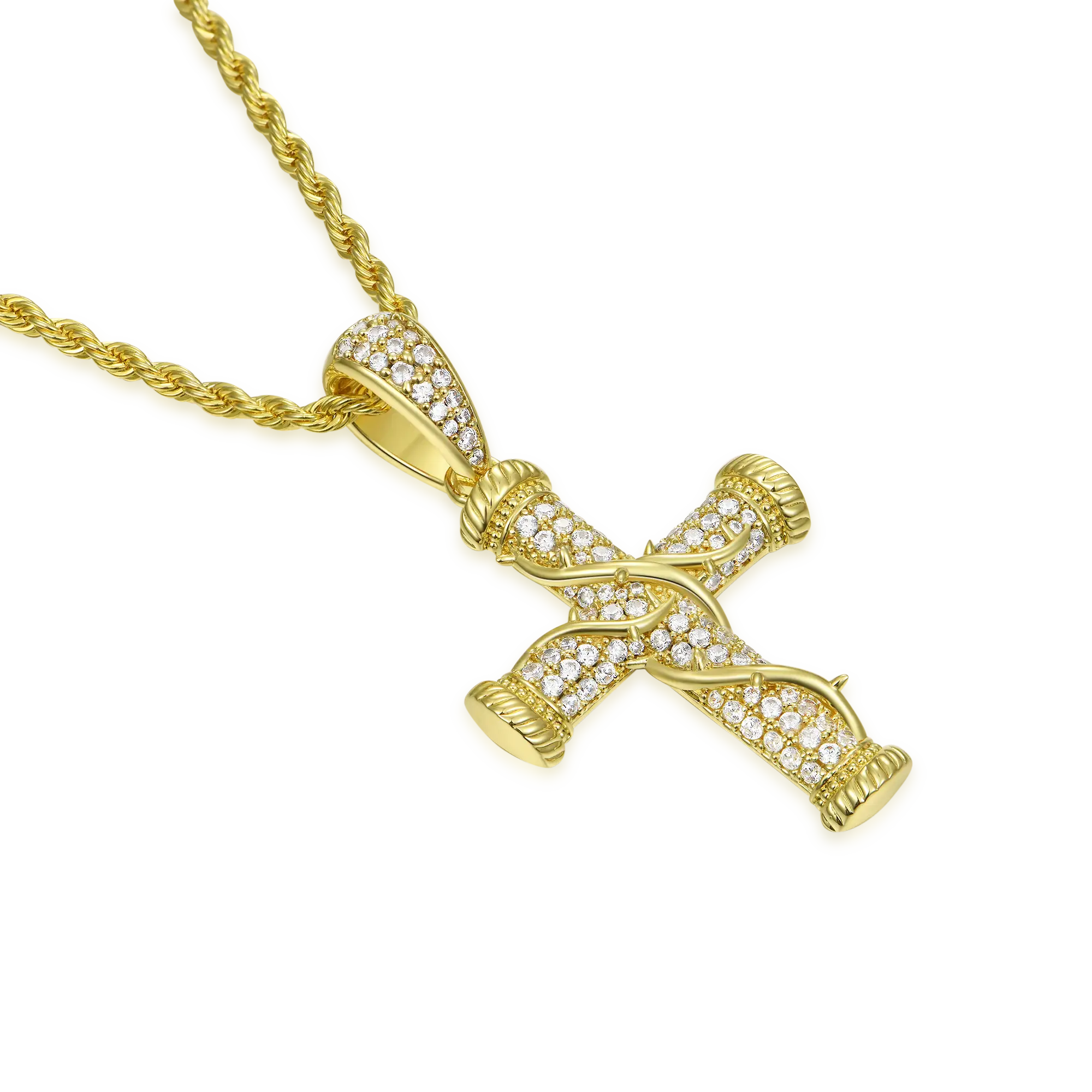 Roman Pillar Thorn Cross Pendant + Cushion Cut Clustered Tennis Chain Gift Set - Image 3