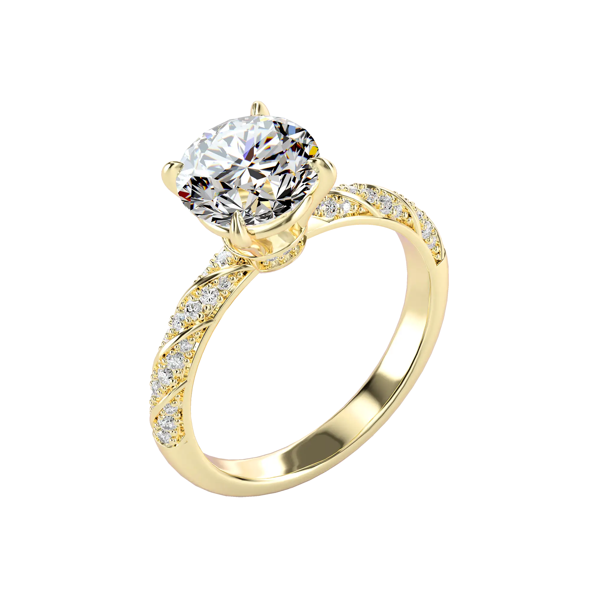 Round Cut Diamond Rope Engagement Ring Custom