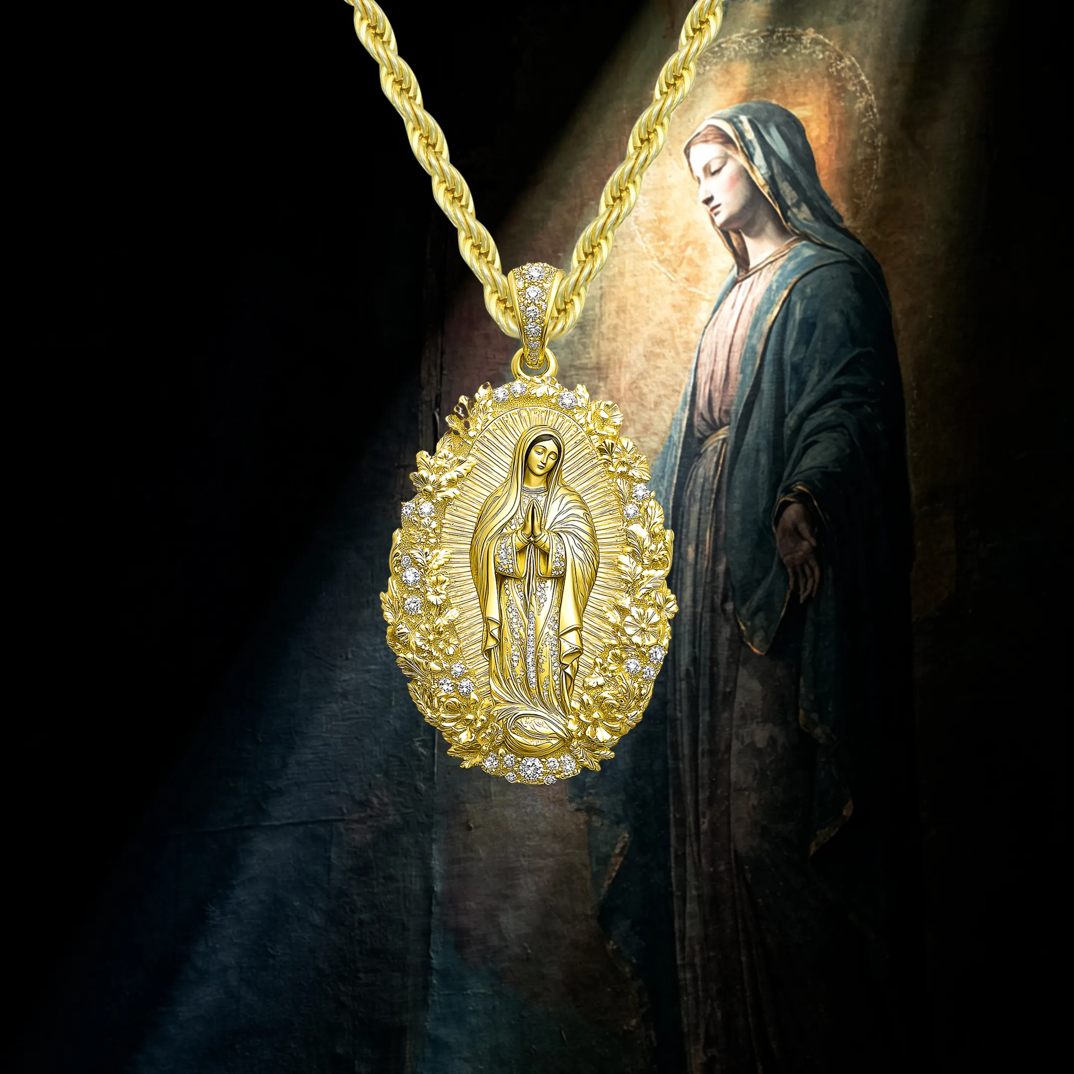 Saint Mary Floral Grace Pendant - Image 3