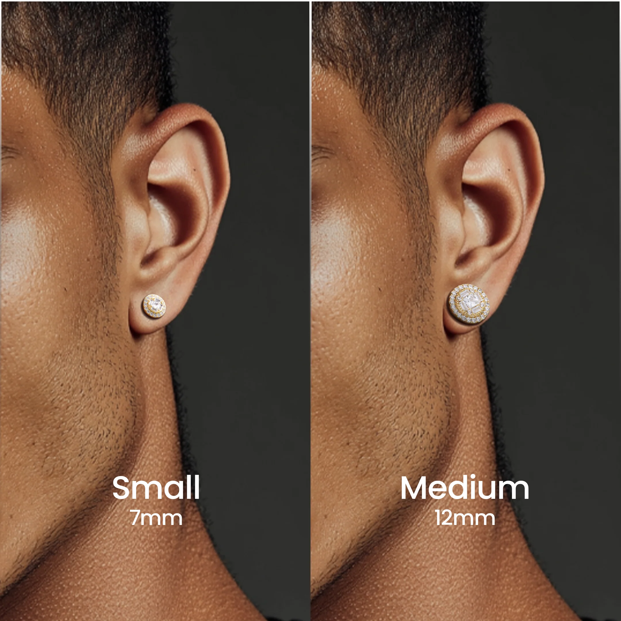 Single Baguette Mix Round Cut Halo Stud Earrings - Image 2