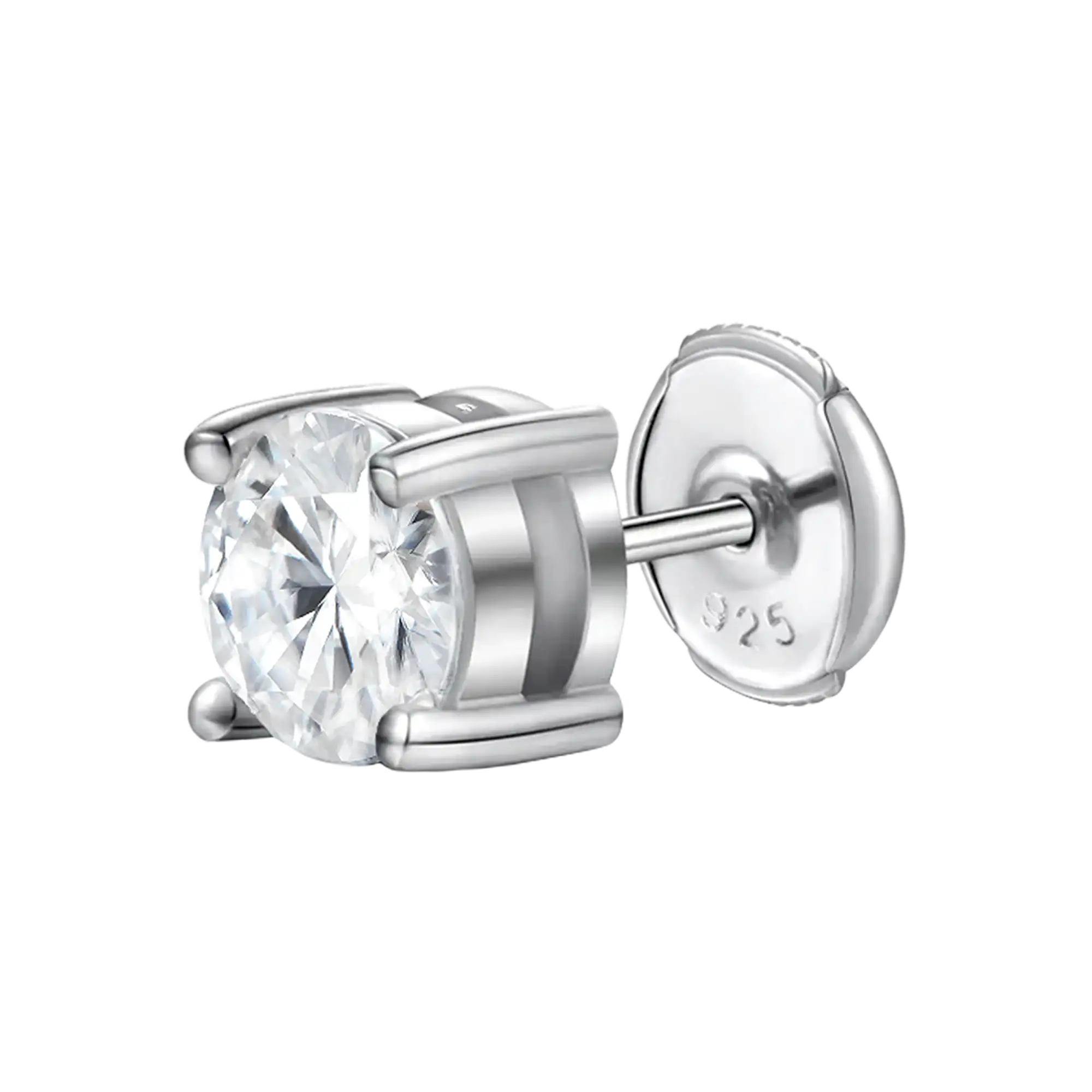 Single Moissanite Round Cut Stud Earring