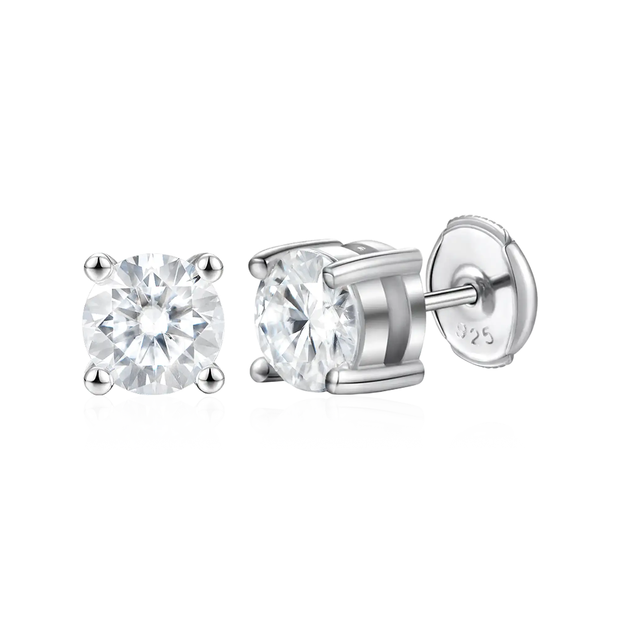 Single Moissanite Round Cut Stud Earring - Image 5